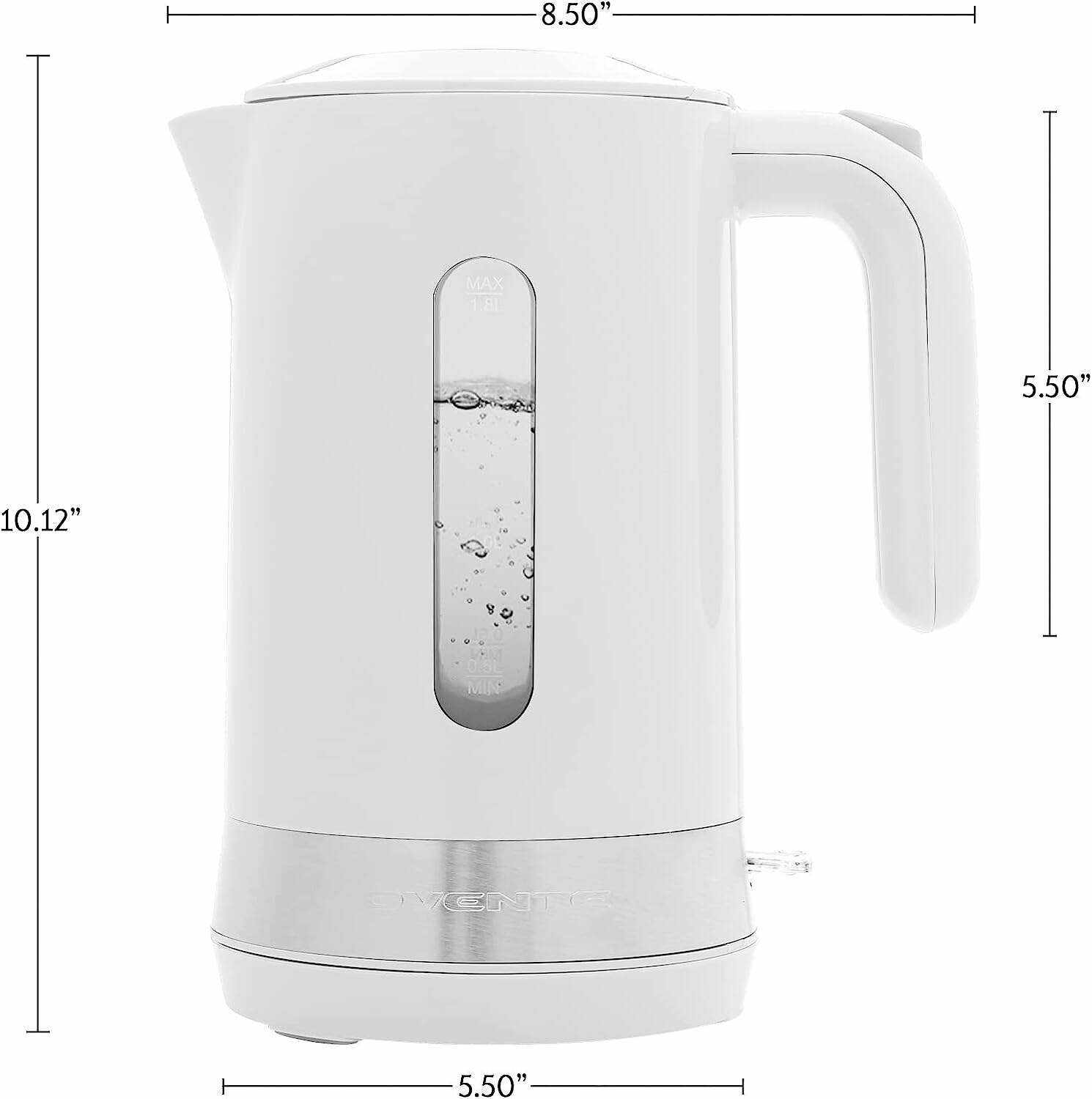 OVENTE Electric Kettle Hot Water Heater 1.7 Liter - BPA Free Fast Boiling Cordless Water Warmer - Auto Shut Off Instant Water Boiler for Coffee & Tea Pot - White KP72W