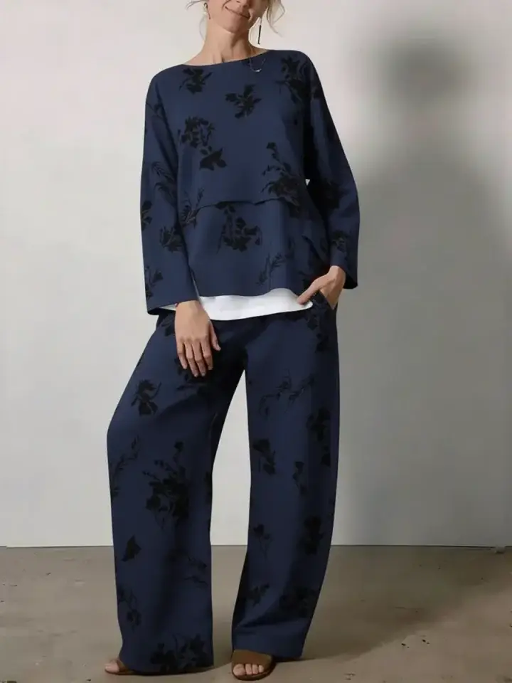 🔥Summer Arrivals🌟Women's Vintage Floral Print Cozy Cotton Top And Pants Two-piece Set.