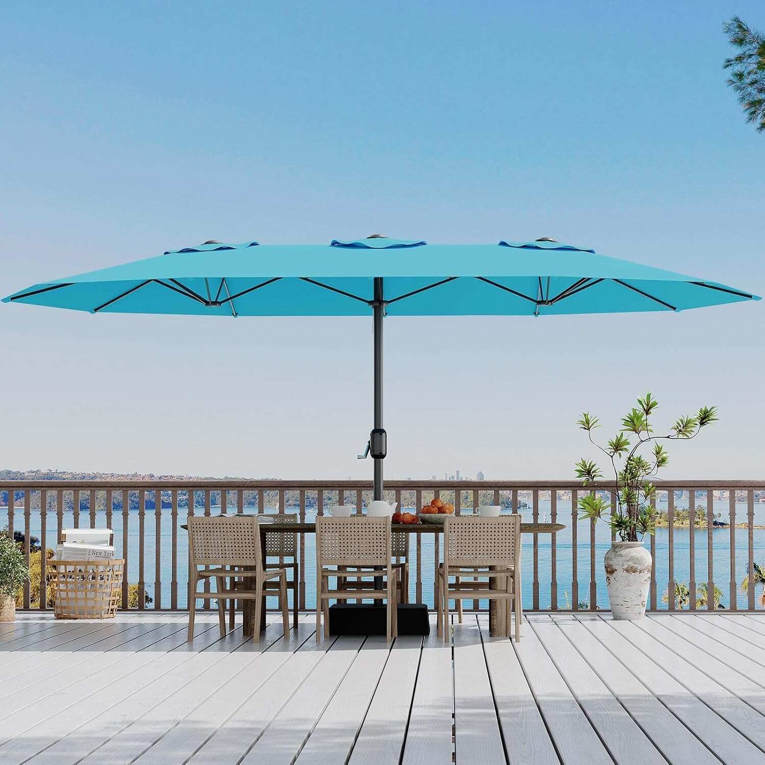 15 ft Rectangular Patio Umbrella with Base Included
