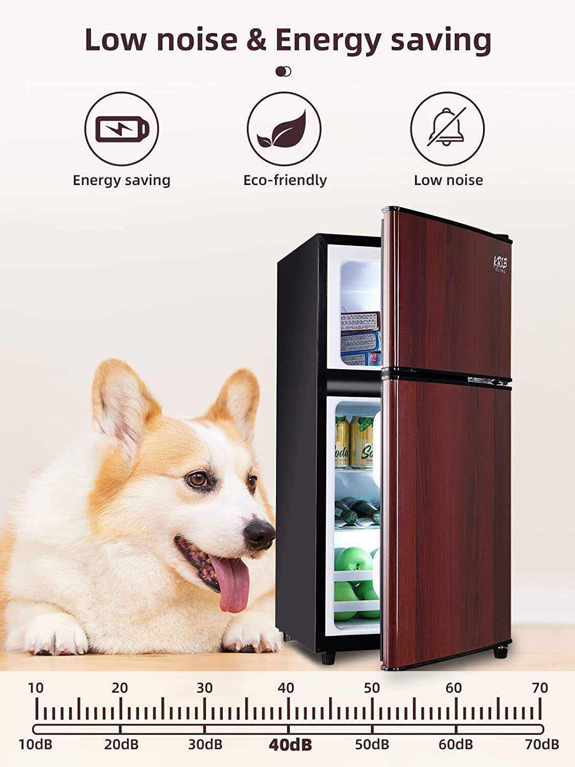 KRIB BLING Mini Fridge with Freezer on Top, 3.5 Cu.Ft Compact Refrigerator with 7 Levels Adjustable Thermostat, Small Fridge for Dorm, Office, RV Camping, Silver