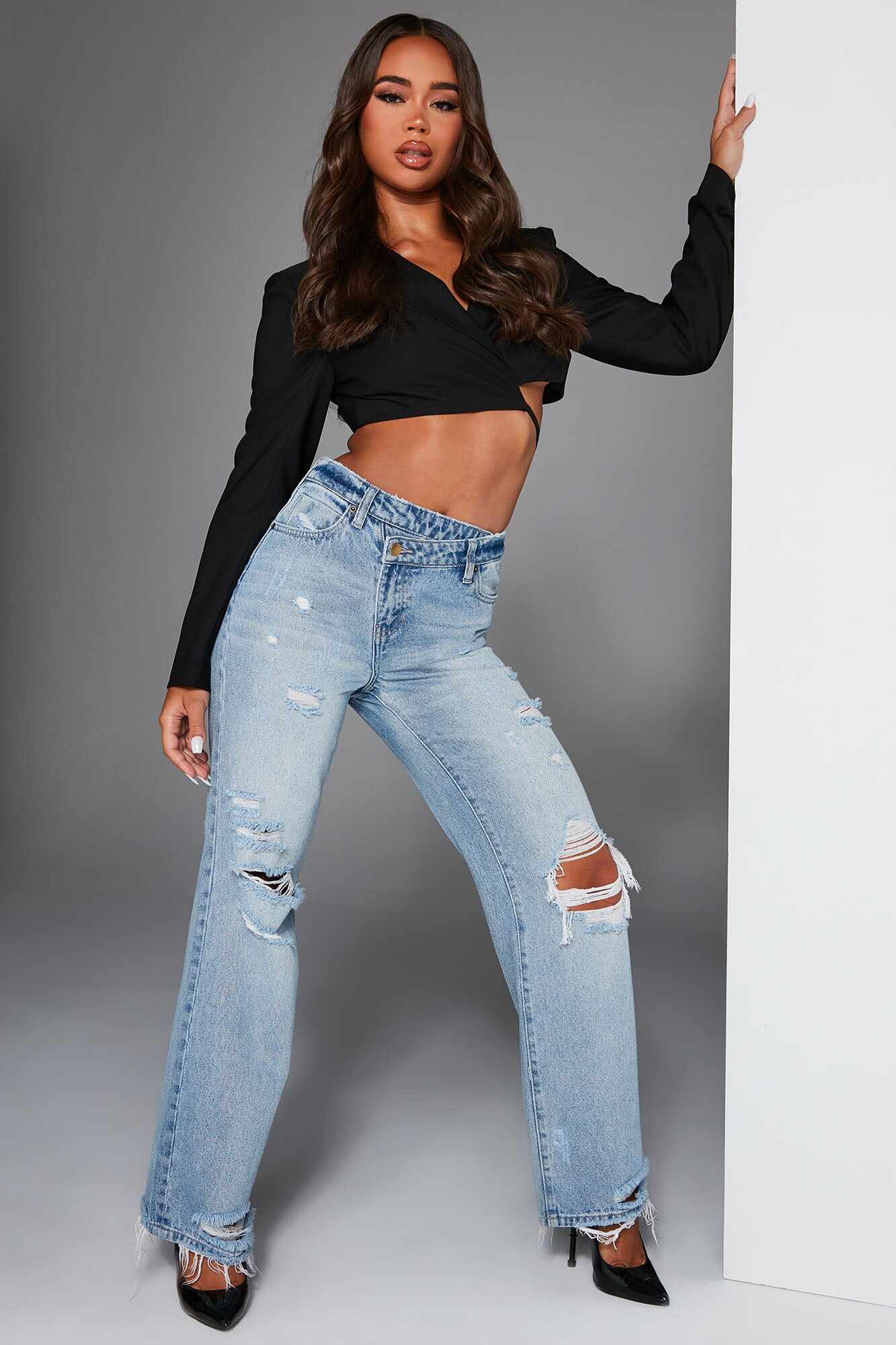 Only Angel Crossover Straight Leg Jeans - Medium Blue Wash