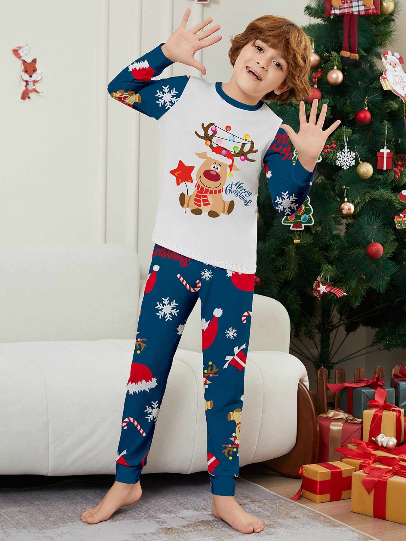 Christmas Fawn Printed Family Matching Christmas Pajamas Sets