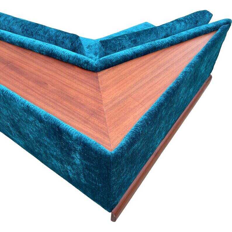 Vintage Re-Upholstered Mid-Century Boomerang Sofa Craft Associates Teal