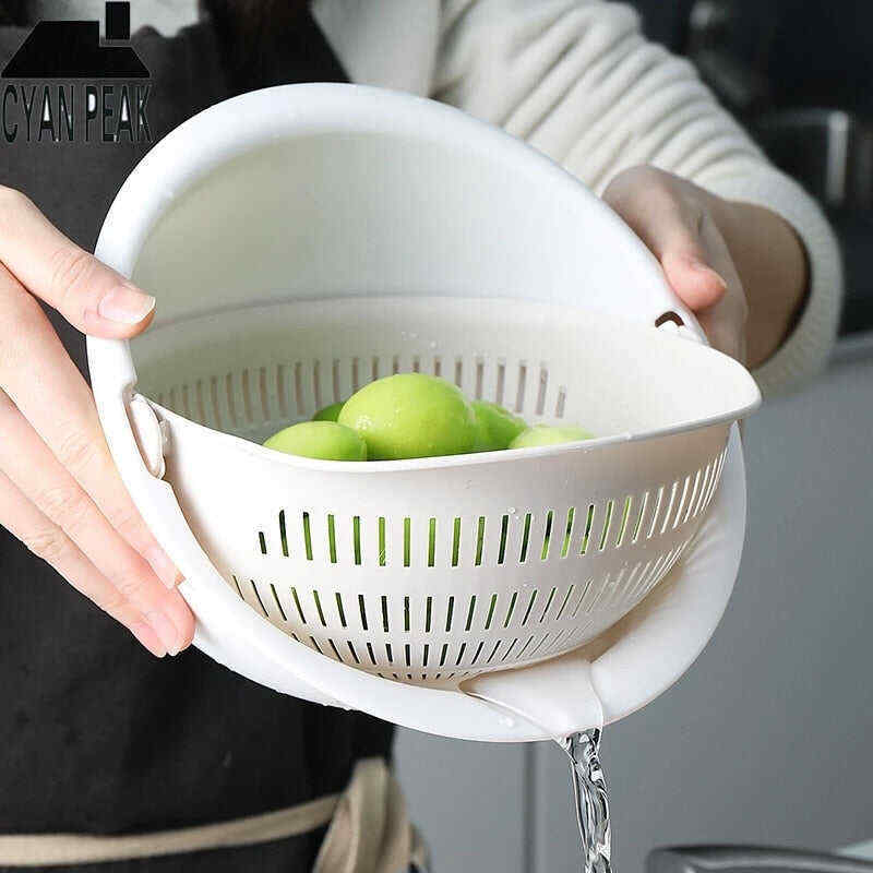 Kitchen Silicone Double Drain Basket Bowl