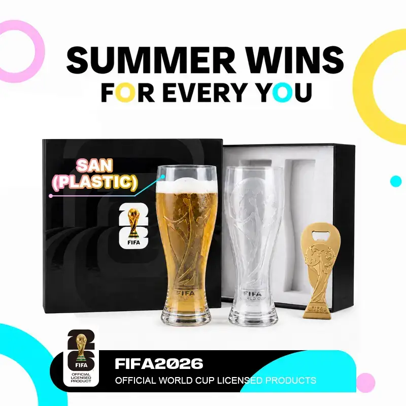 Gift Set（Not Glass） 17oz Shatterproof Trophy Pilsner Plastic Beer Cup&Trophy-Shaped Bottle Opener 3-day delivery Perfect for soccer Fans & Parties summerwins Father`sday