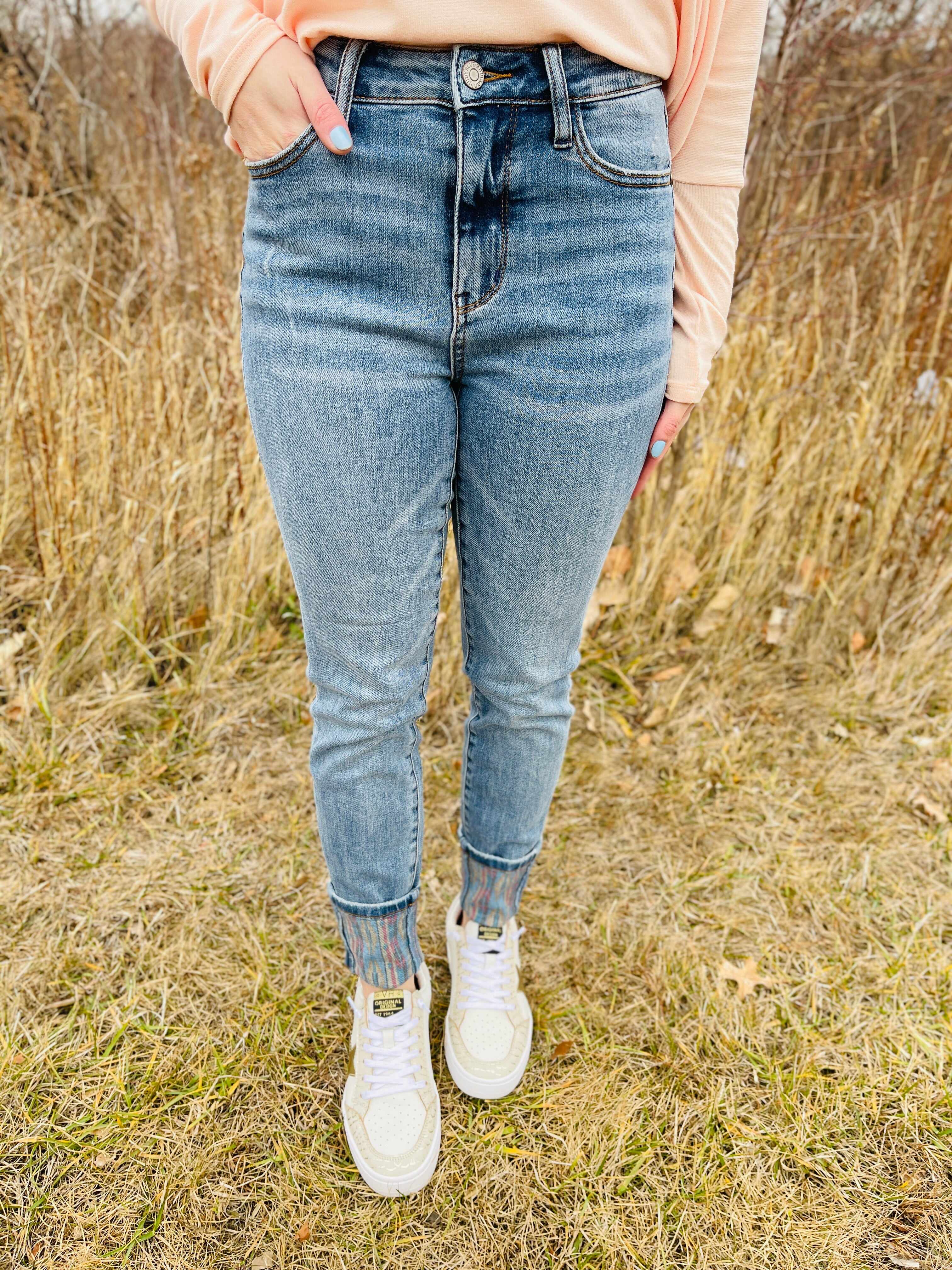 Plus/Reg Not My First Rodeo Print Cuff Jean