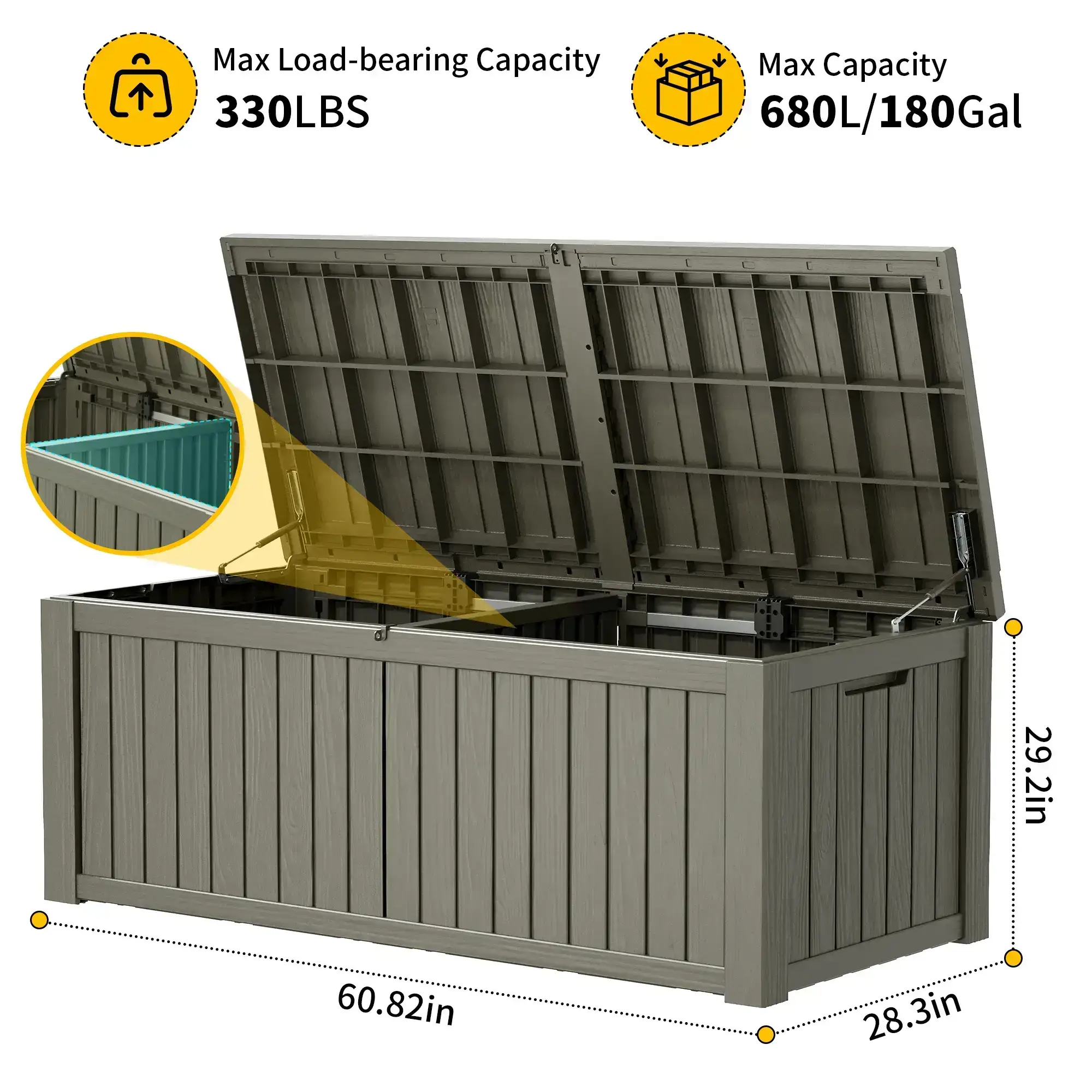 180/230/260 Gallon Outdoor Storage Deck Box for Patio Furniture Cushions Garden Tools，Waterproof，Doubles as Table or Seating. Summervibes