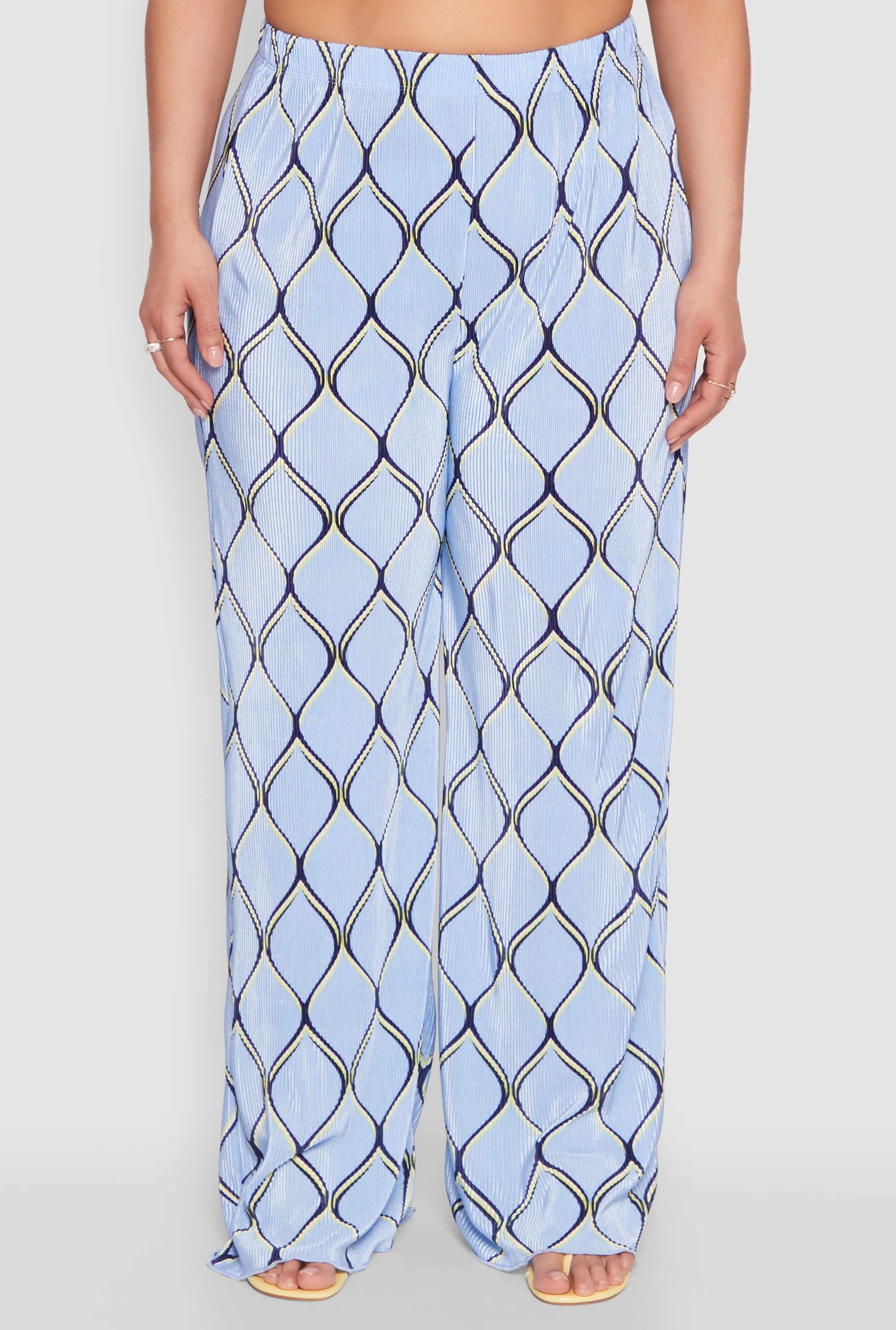 Plus Size Almost Famous Printed Plisse Wide Leg Pants
