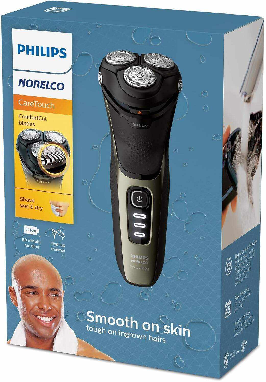 Philips Norelco Shaver 3800, Rechargeable Wet & Dry Shaver with Pop-up Trimmer, Charging Stand and Storage Pouch, Space Gray, S3311/85