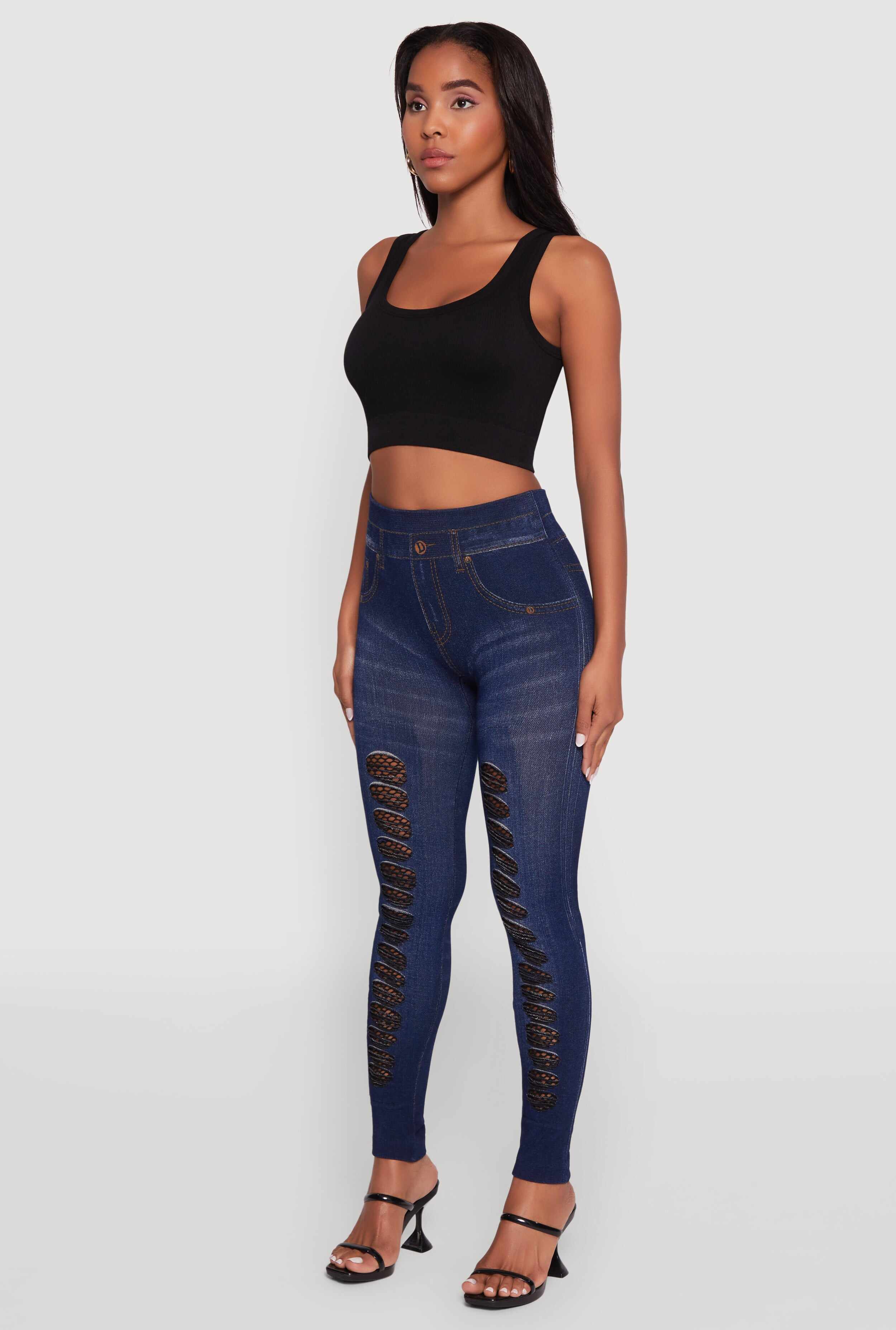 High Waisted Fishnet Detail Jeggings