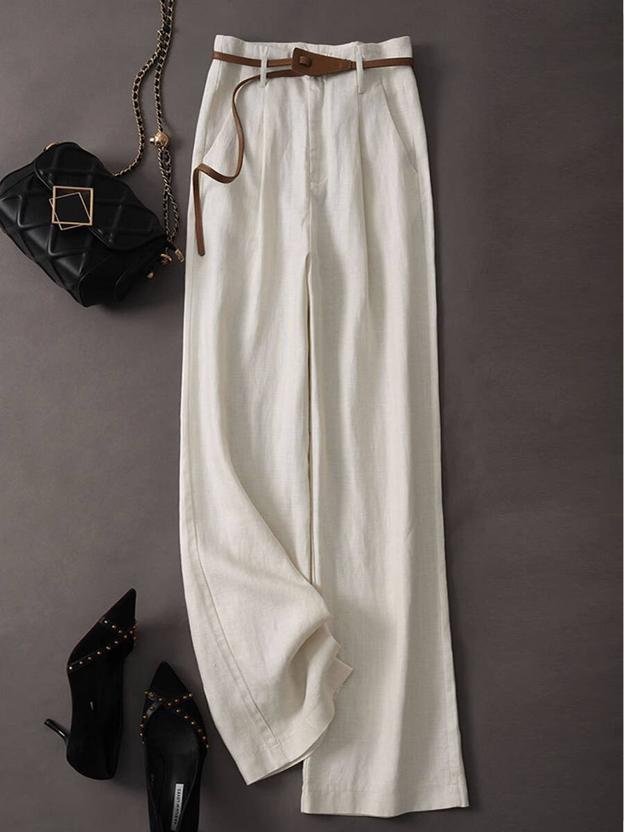 🔥Summer Arrivals🌟Women's Jacquard PatternTencel and Linen Wide-leg Casual Pants(Belt Included)