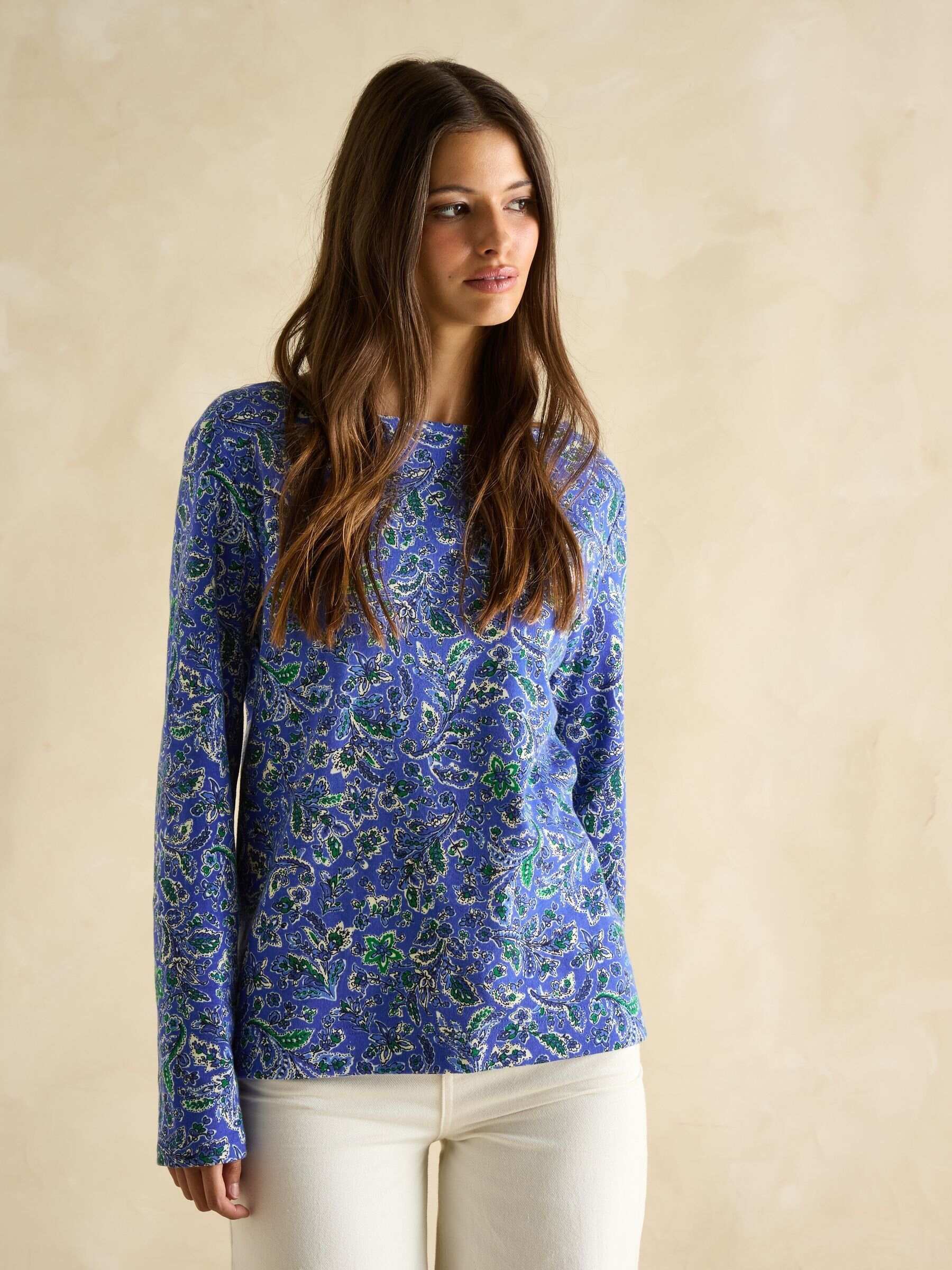 Harbour Blue Paisley Boat Neck Printed Top
