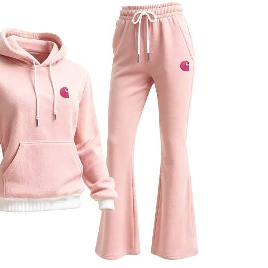 Pink Fleece Hoodie and Flare Sweatpants Set
