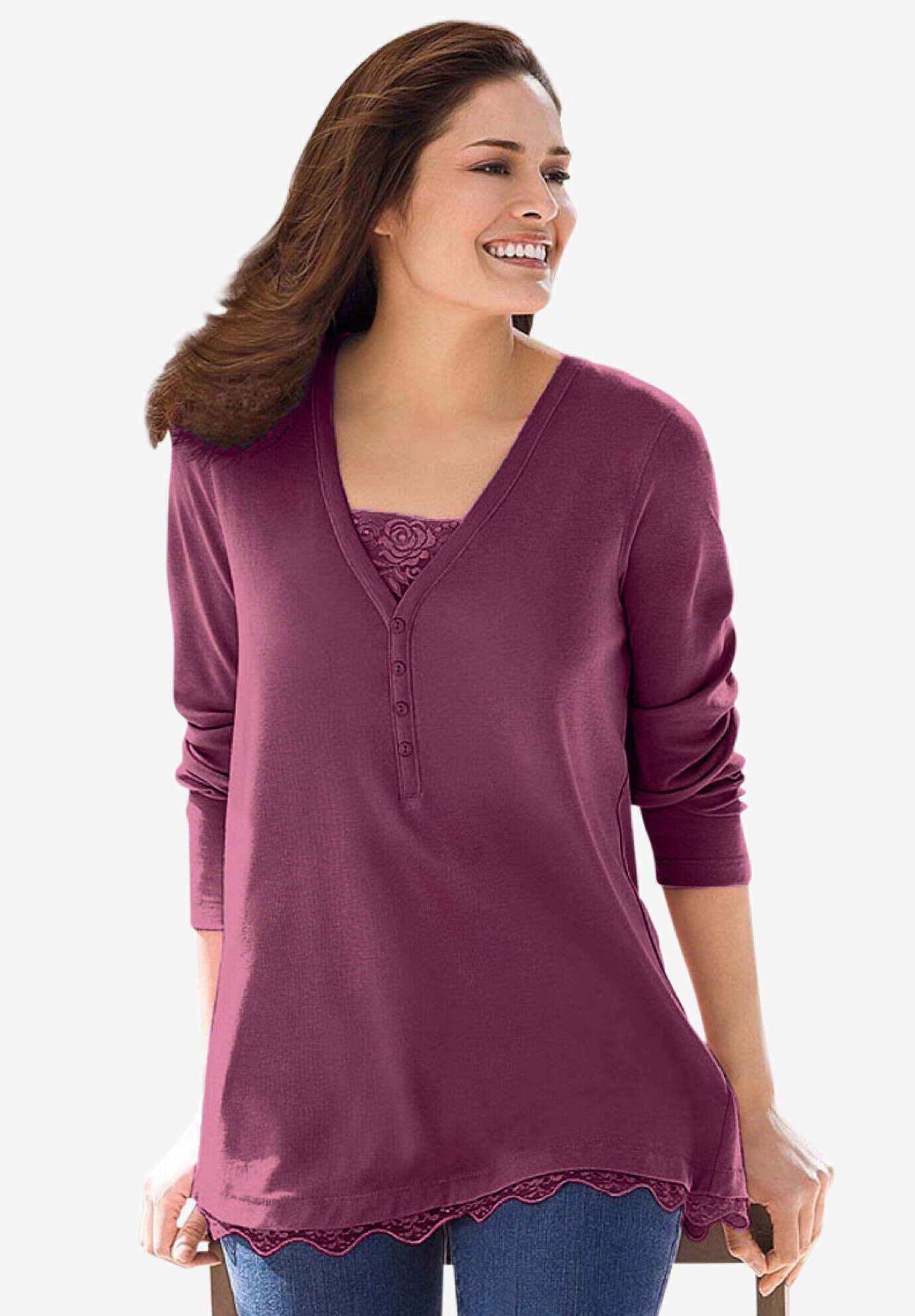 Layered-Look Lace Trim Tee