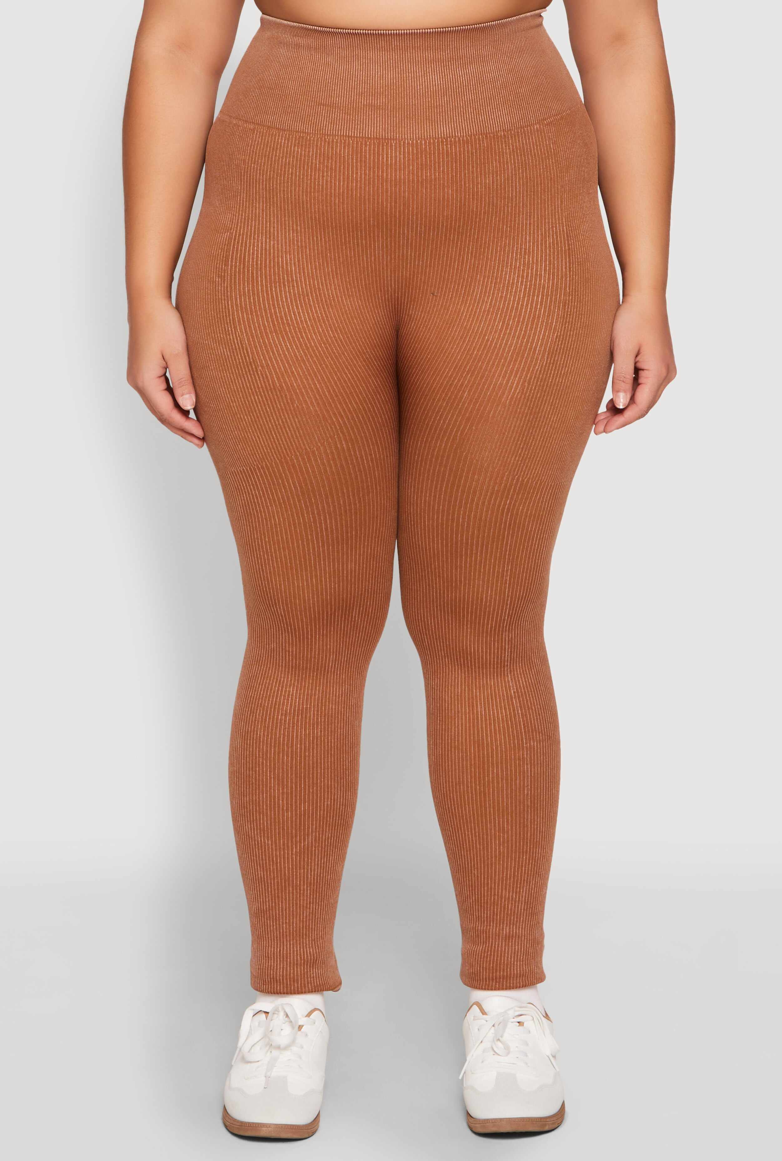 Plus Size Daisy Compression Rib Acid Wash Leggings