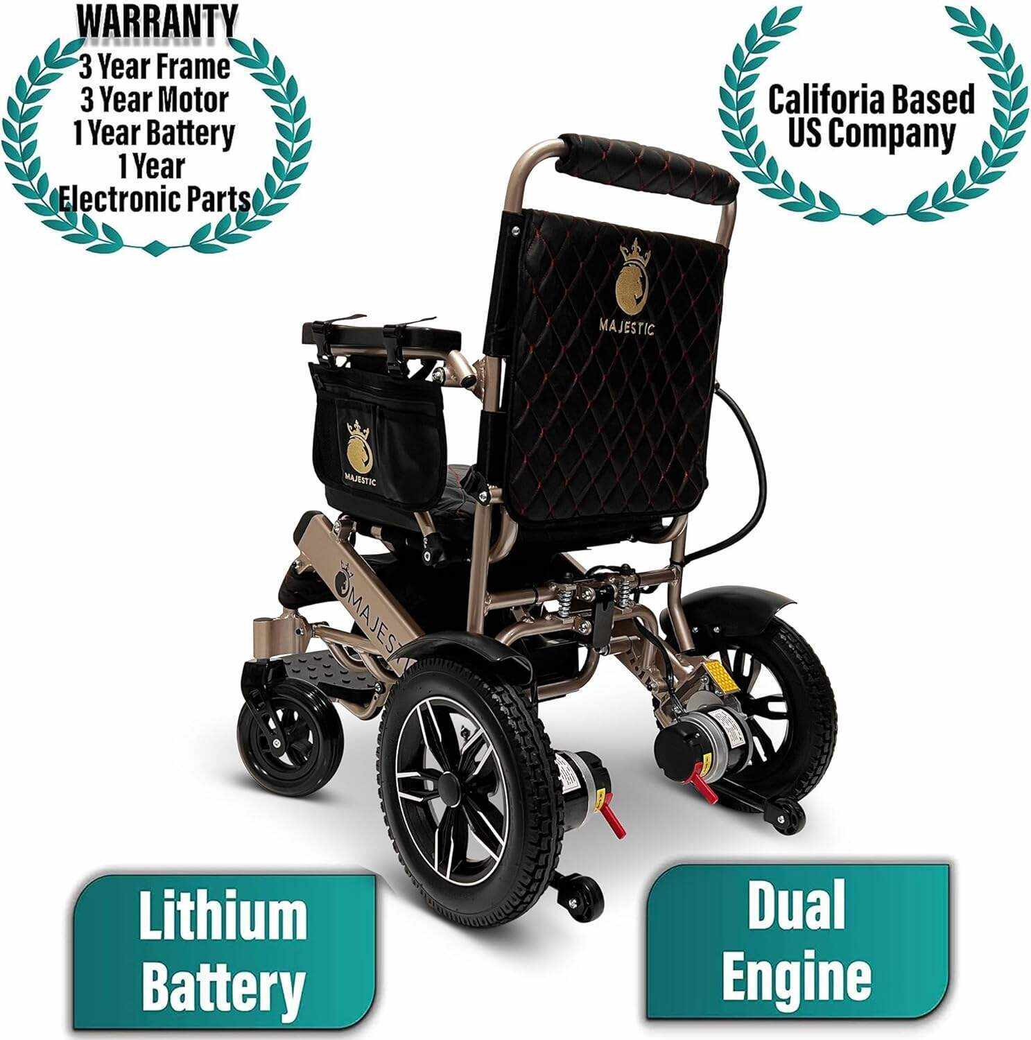 MALISA Electric Wheelchair for Adults, Portable All Terrain Lightweight Wheelchairs, Foldable Motorized Power Wheel Chair, Leather Seat (17.5