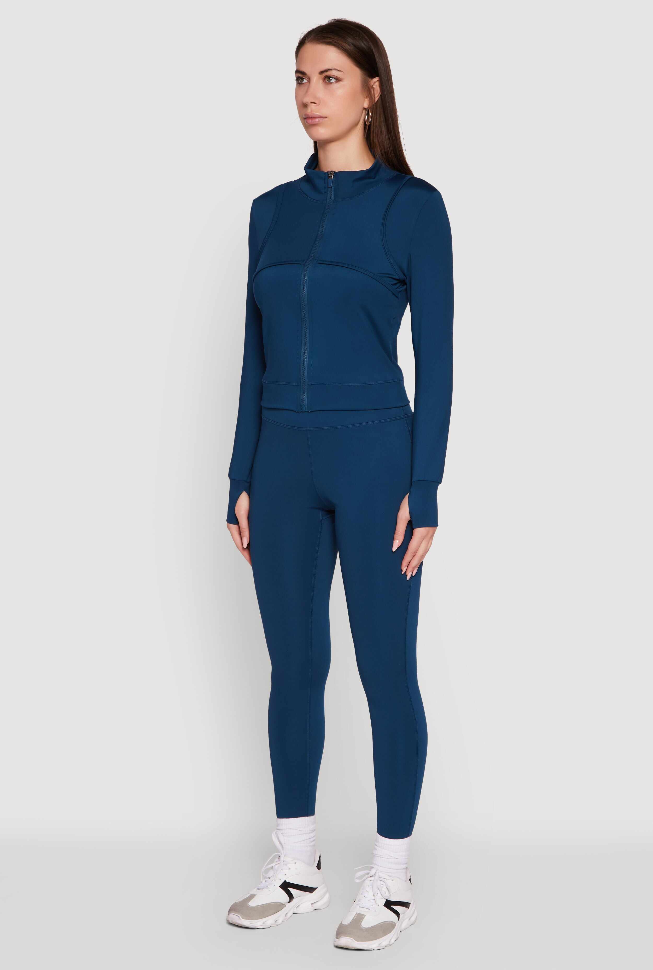 Mock Neck Long Sleeve Activewear Jacket with Thumb Holes