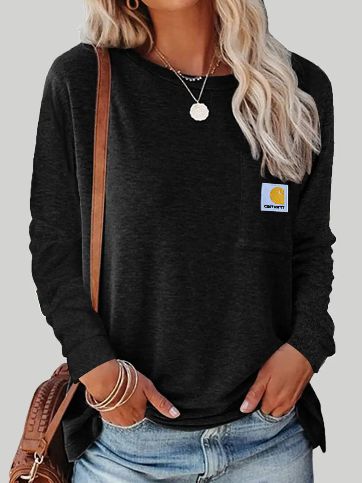 Round Neck Long Sleeve Casual Loose Ladies T-Shirt