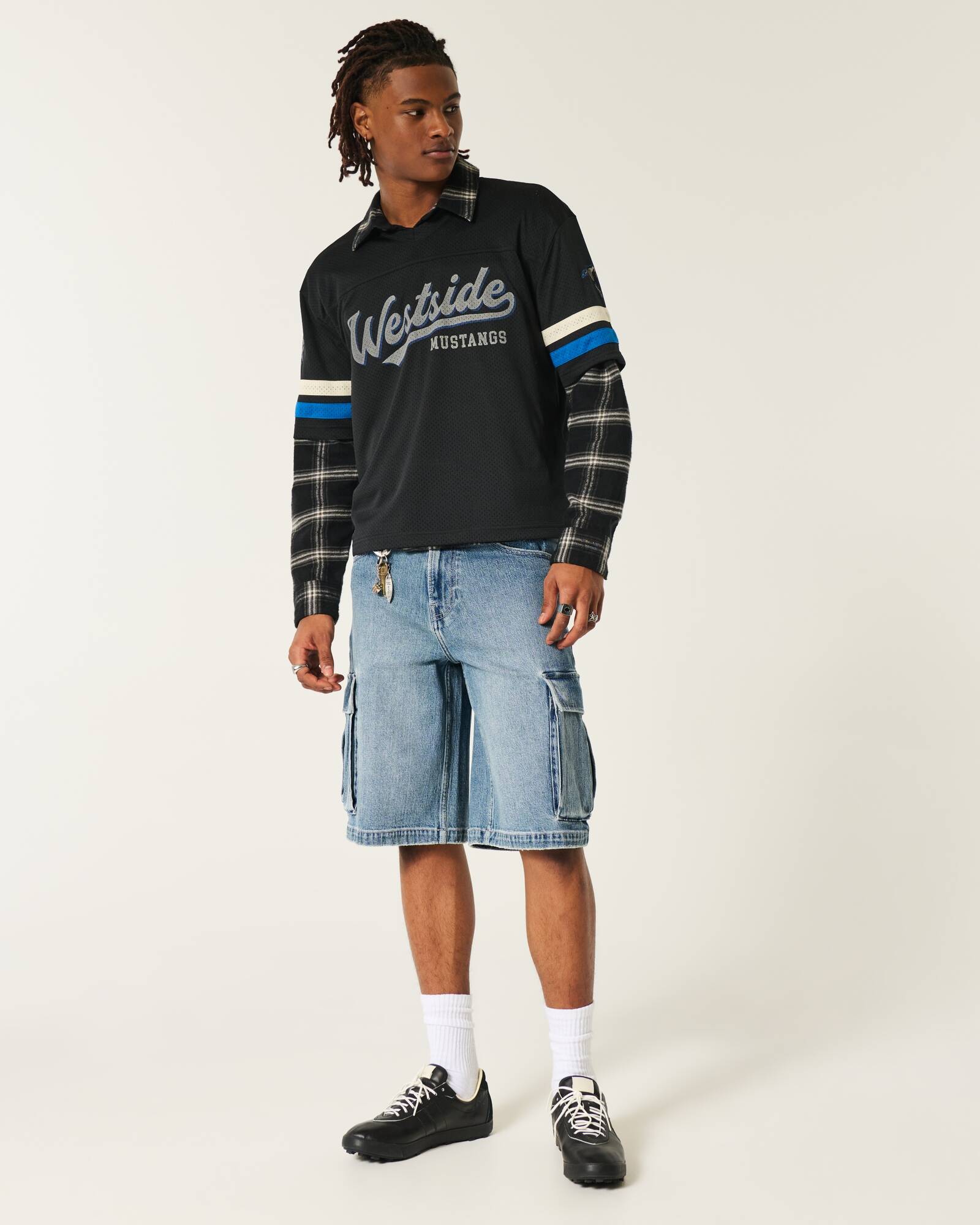 Washed Black Cat Graphic Super Baggy Denim Shorts