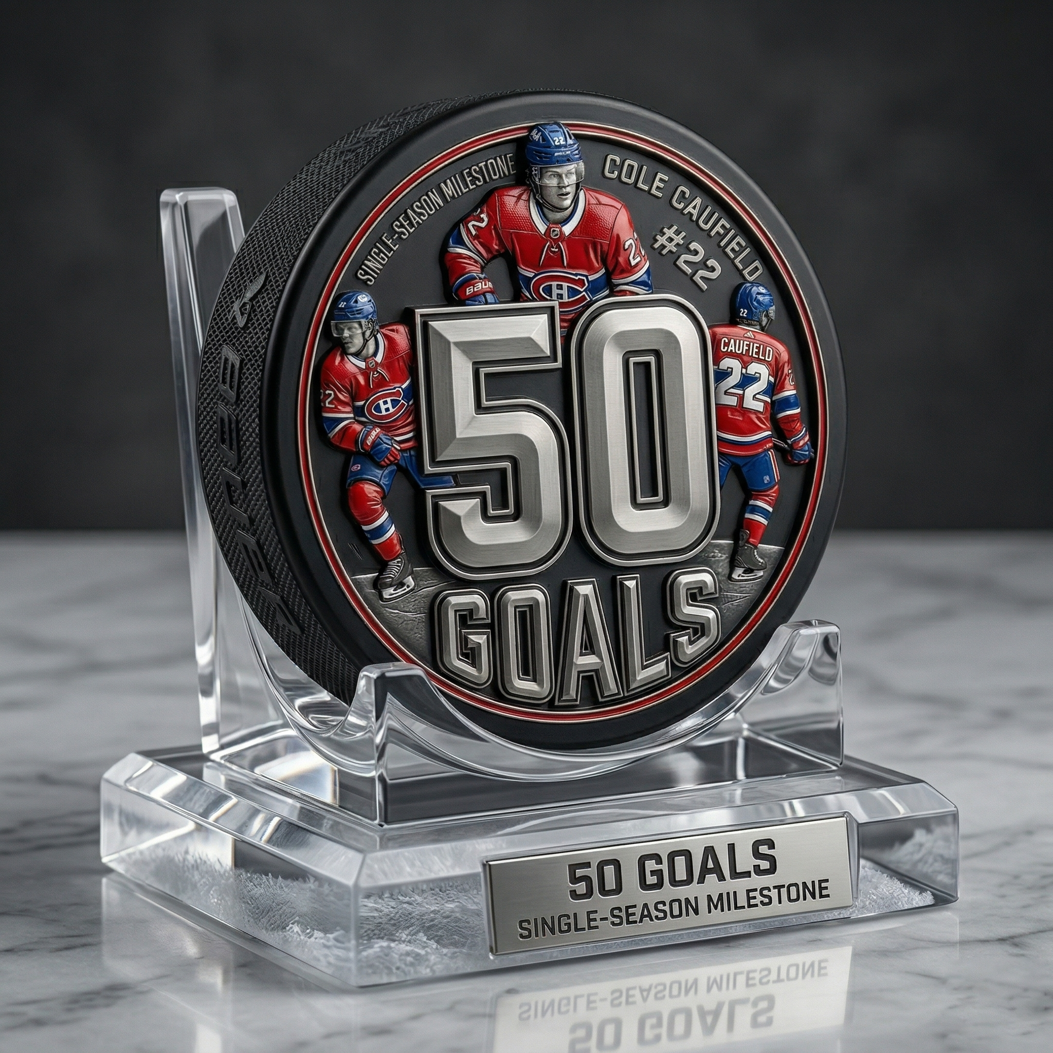 🎯Cole Caufield 50 Goals Montreal Canadiens Collectible Hockey Puck🏒