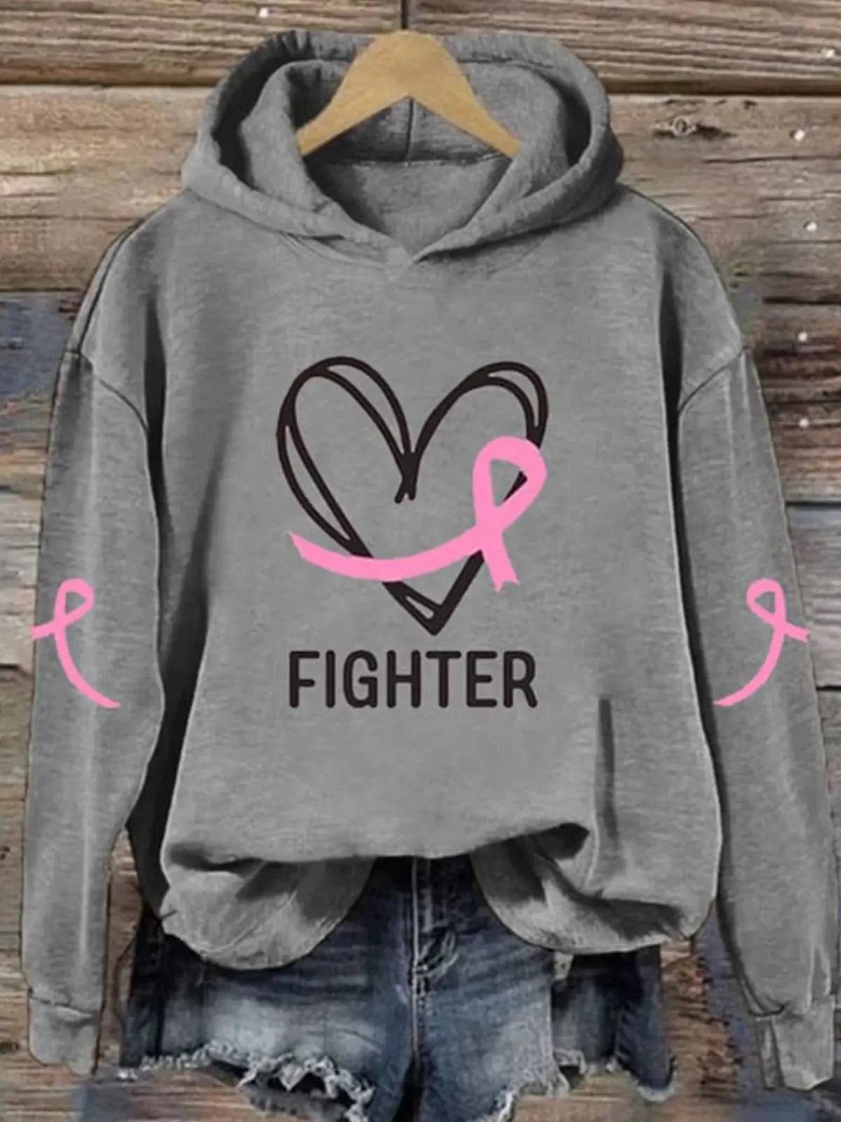 Breast Cancer Awareness Hooded Long Sleeve Sweatshirt