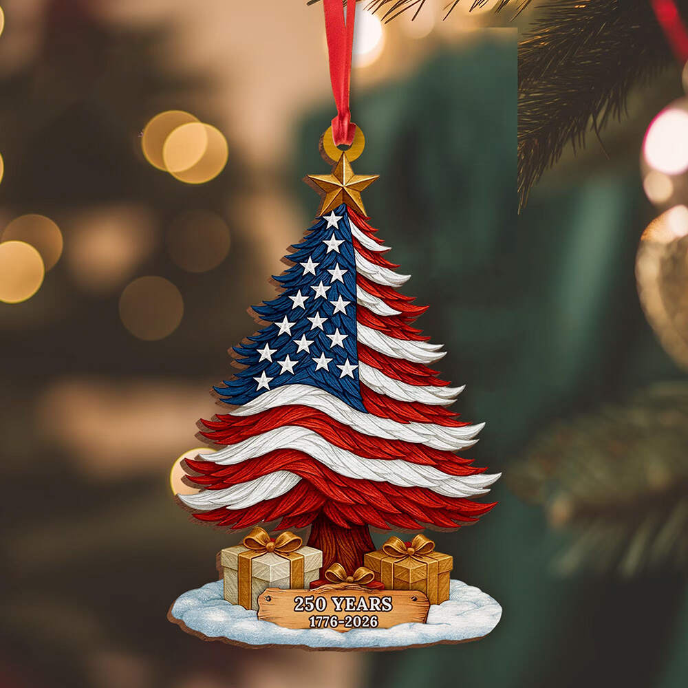 250 Years of America Patriotic Christmas Tree Wooden Ornament