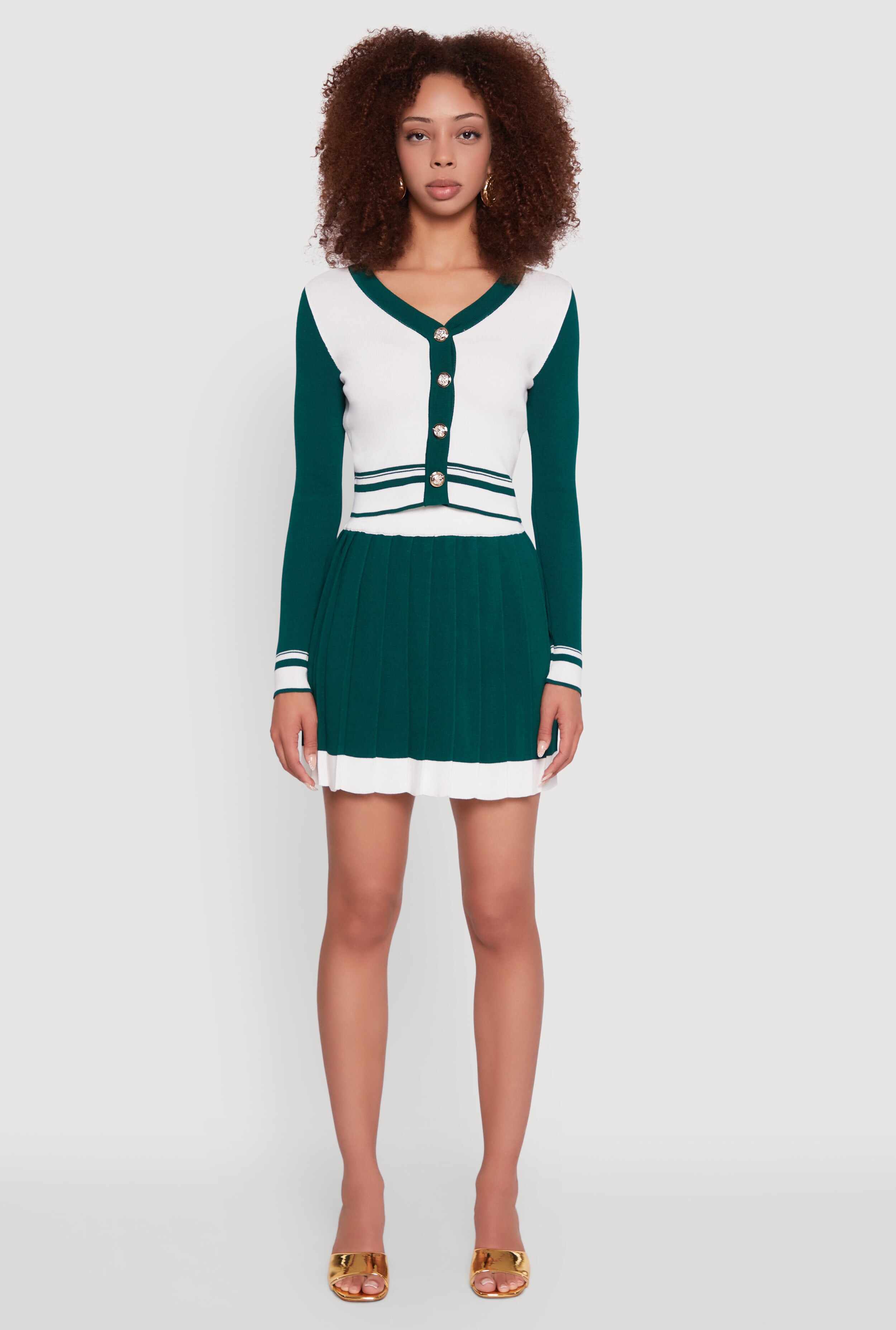 Contrast Trim Pleated Midi Skirt