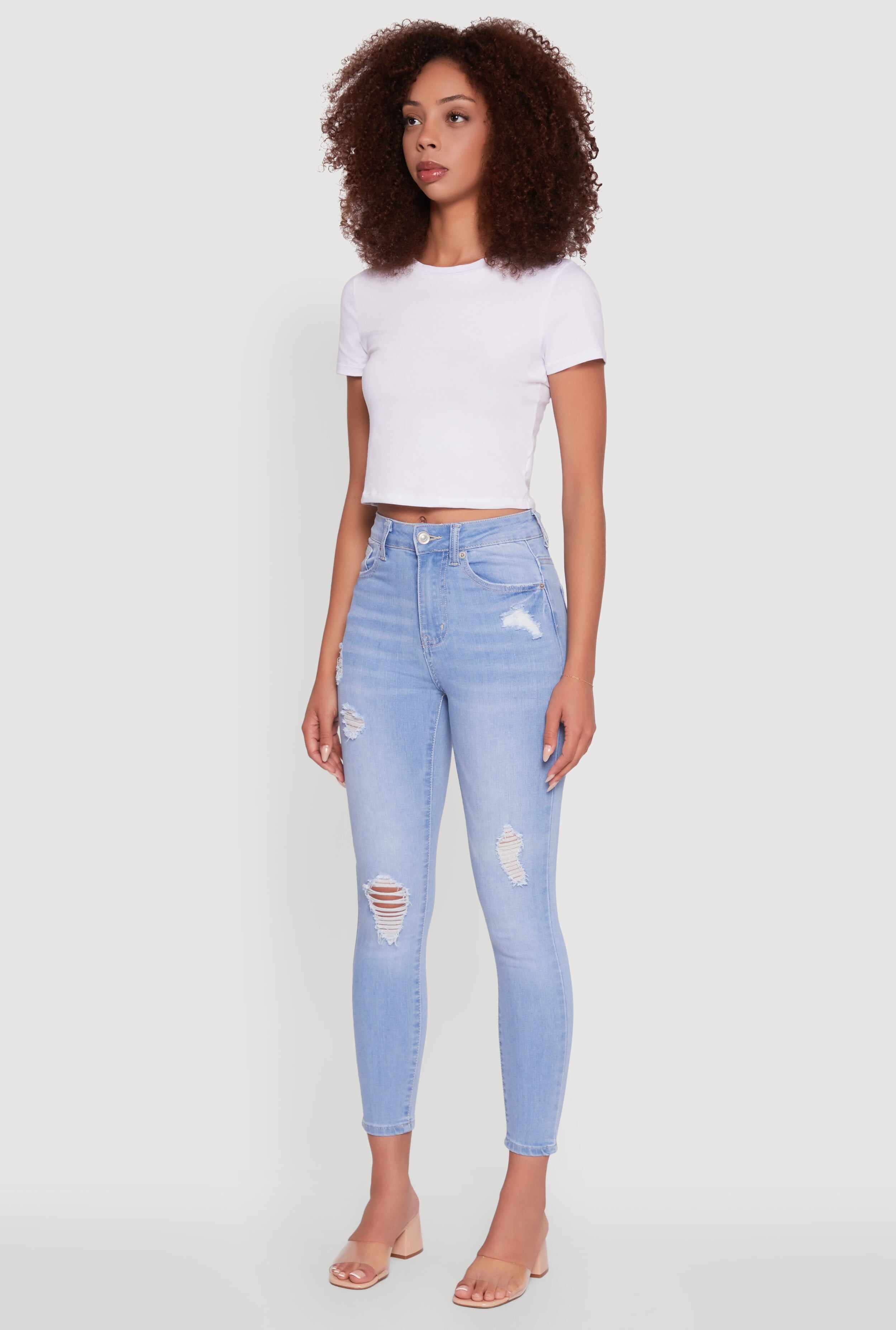 WAX High Waisted Distressed Stretch Skinny Jeans
