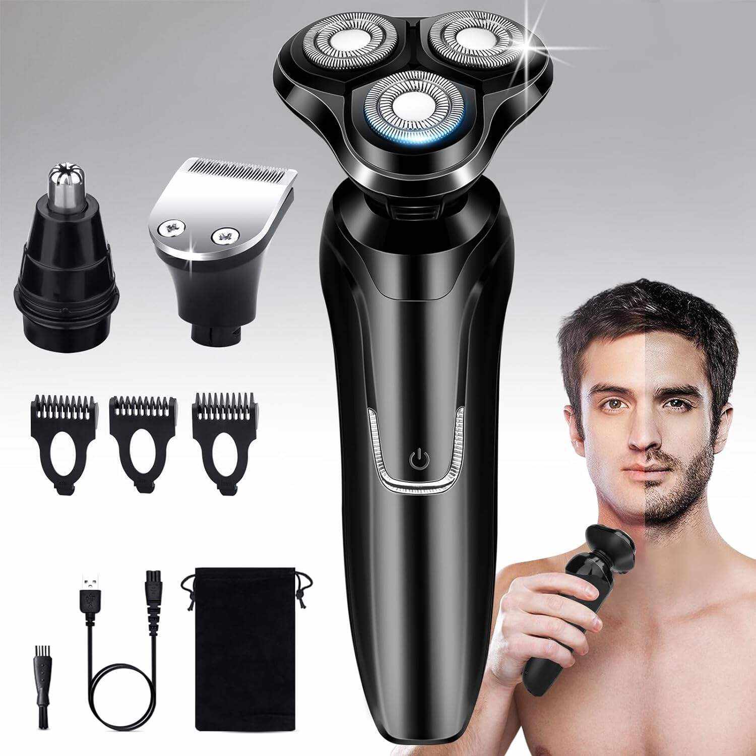 Electric Razor for Men, 2023 Men’s Electric Shavers Rotary LED Display/Waterproof/Rechargeable, Electric Shaver for Men Cordless Floating Head Replaceable Blades Portable Travel Razor Idea Gift
