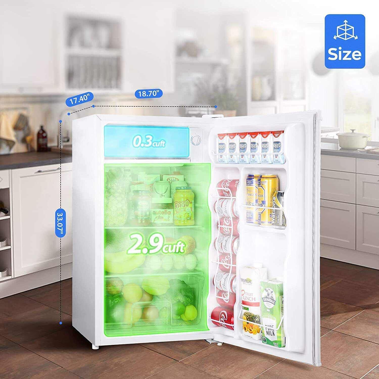 Upstreman 3.2 Cu.Ft Mini Fridge with Freezer, Single Door, Adjustable Thermostat, Refrigerator for Dorm, Office, Bedroom, Black-BR321