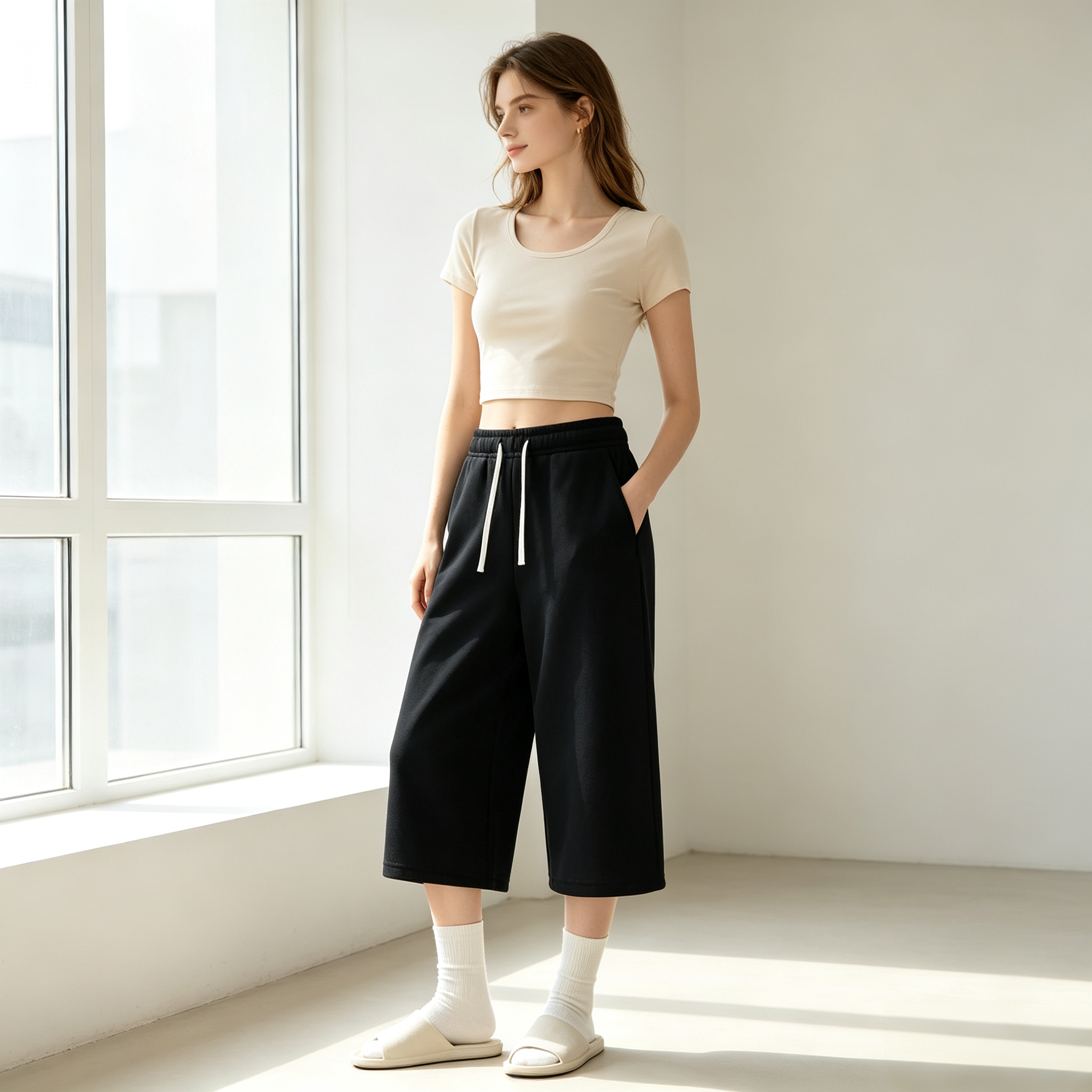 🔥Last Day 69% OFF ✨3-Pack Soft Stretch Wide Leg Capri Sweatpants