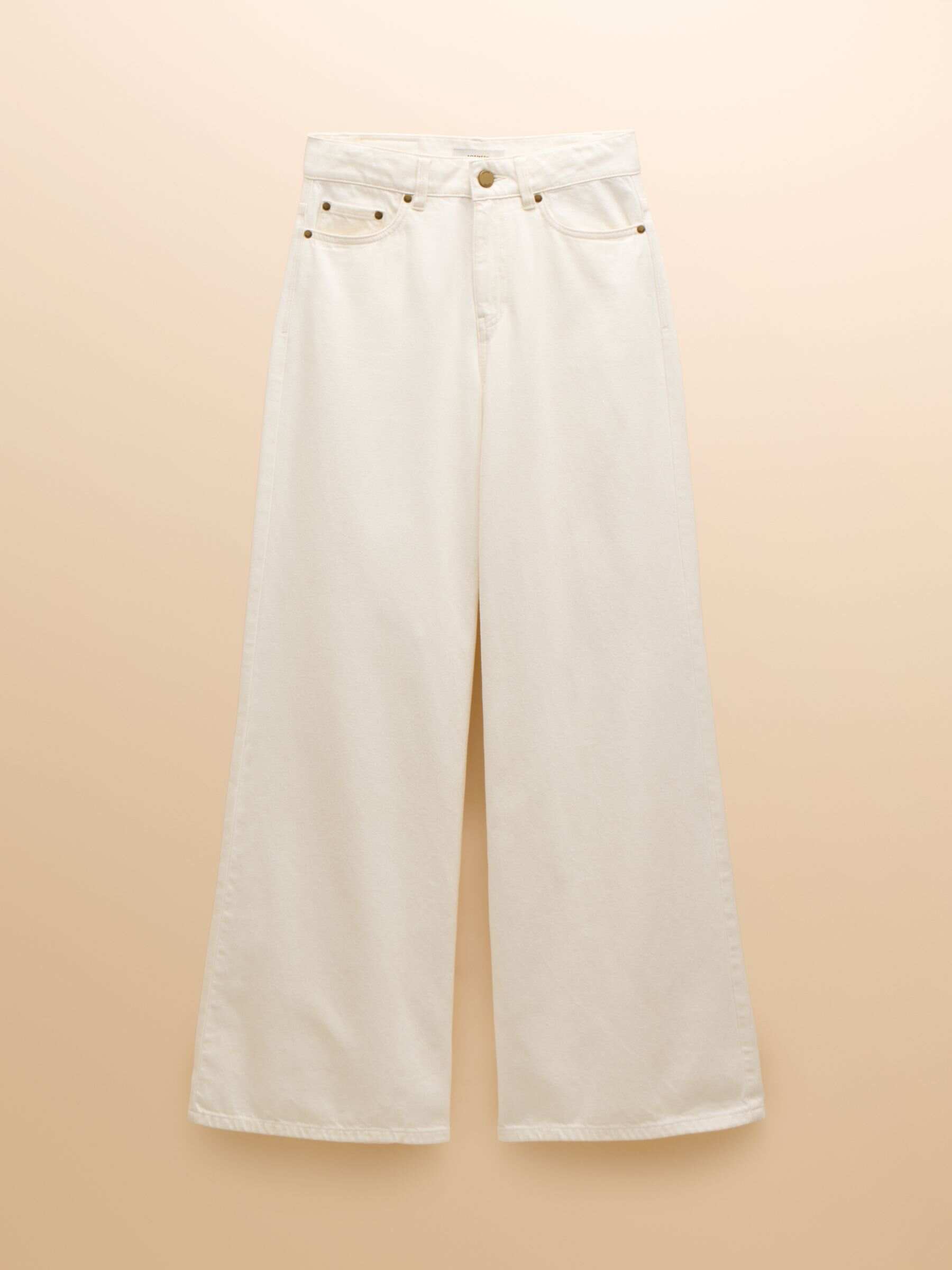 Cream Denim Mid-Rise Wide Leg Palazzo Jeans