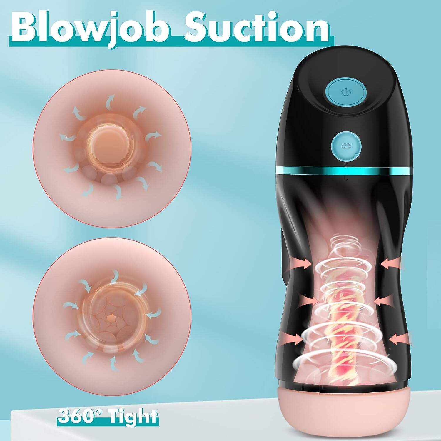 Automatic Sucking Male Masturbators - Upgraded 7 Vibration & Suction Hands Free Pocket Pussy Male Stroker with 3D Realistic Textured, Blowjob Toy Mens Adult Male Sex Toys for Men (Black)