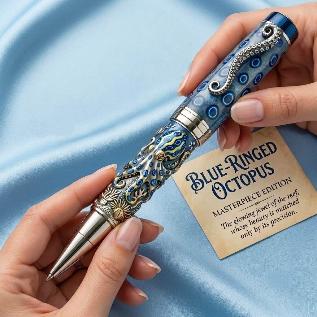 Detailed octopus pen sculpture