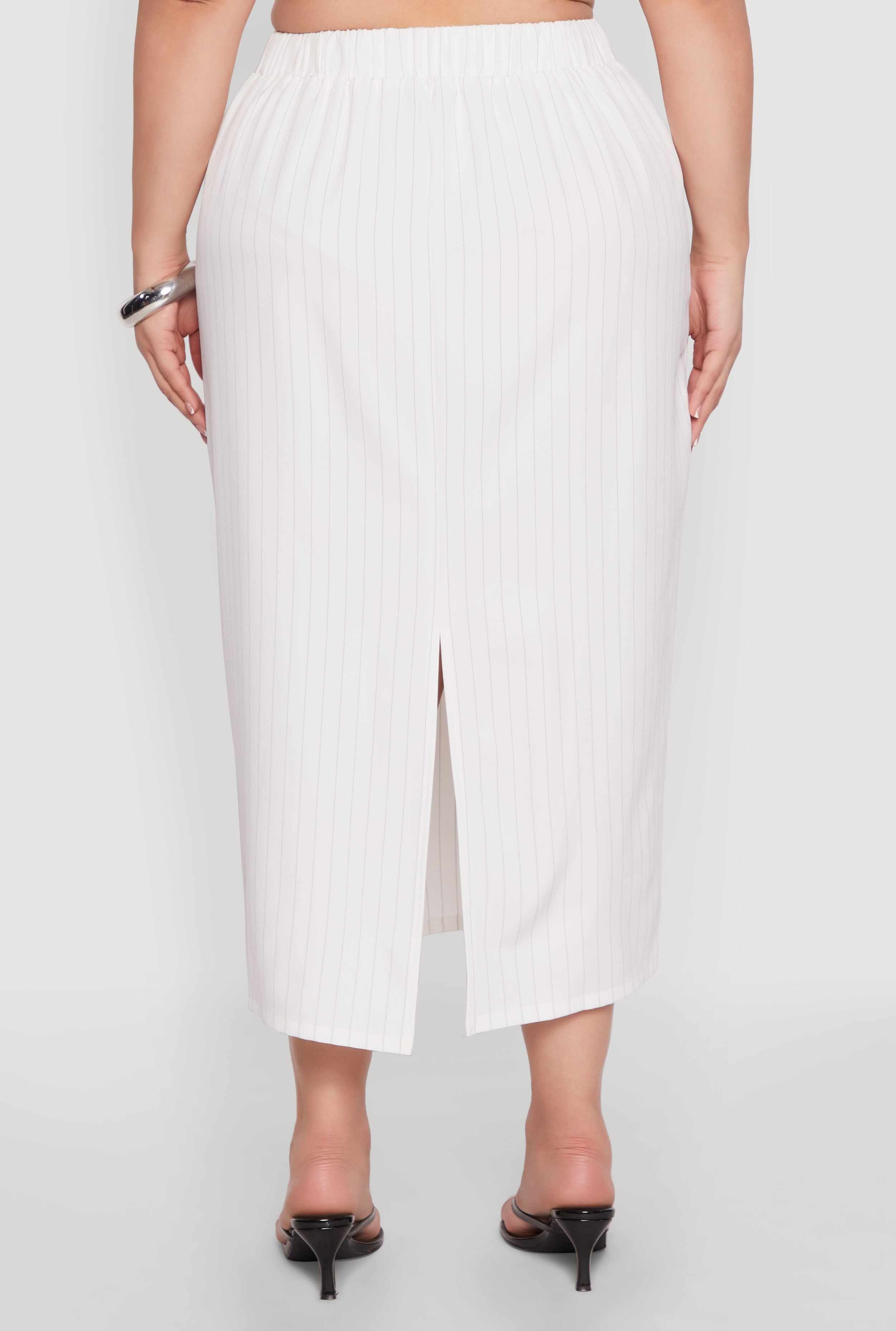 Plus Size Pinstripe High Waist Skirt