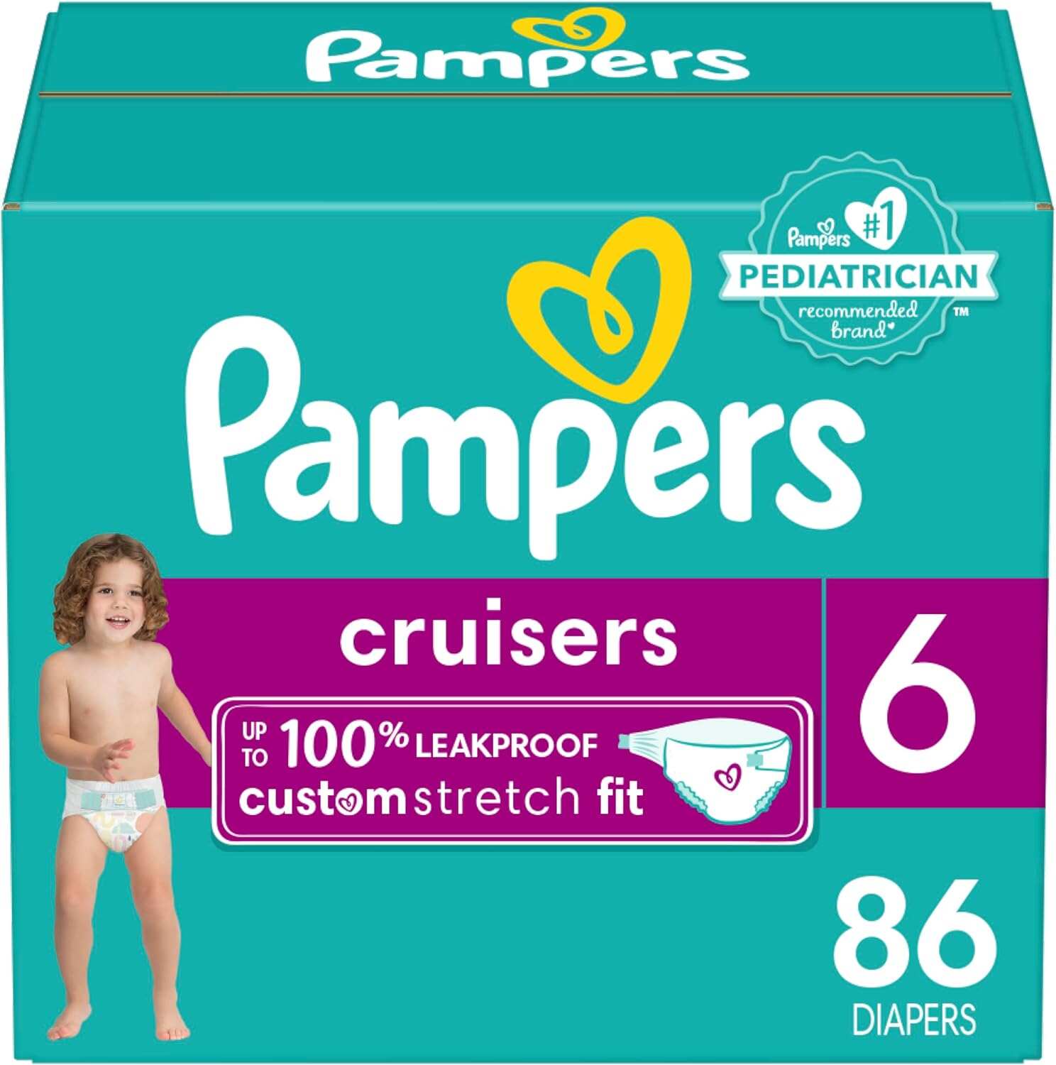 Pampers Cruisers Diapers - Size 5, One Month Supply (128 Count), Disposable Active Baby Diapers with Custom Stretch