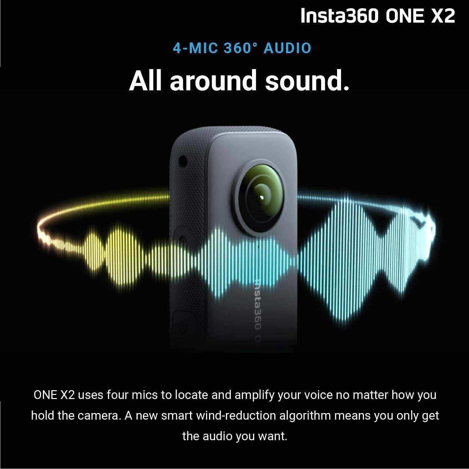 Insta360 ONE X2 360 Camera with Touchscreen - 5.7K30 360 Video, Front Steady Cam Mode, 18MP 360 Photo + InstaPano | Bundle Includes Invisible Selfie Stick (120cm) & 128GB Memory Card (3 Items)