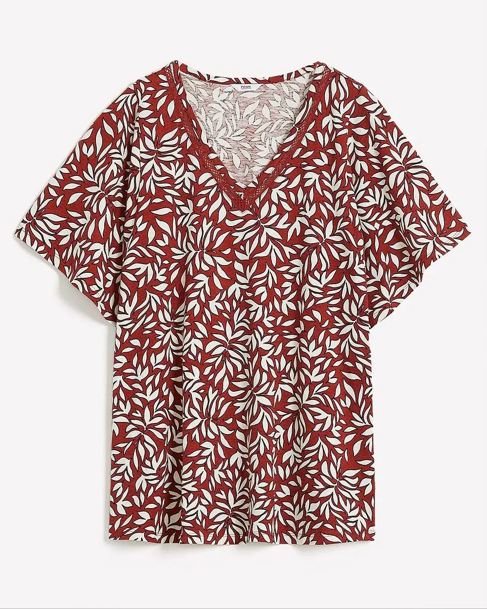 V-Neck Knit Top with Crochet Insert
