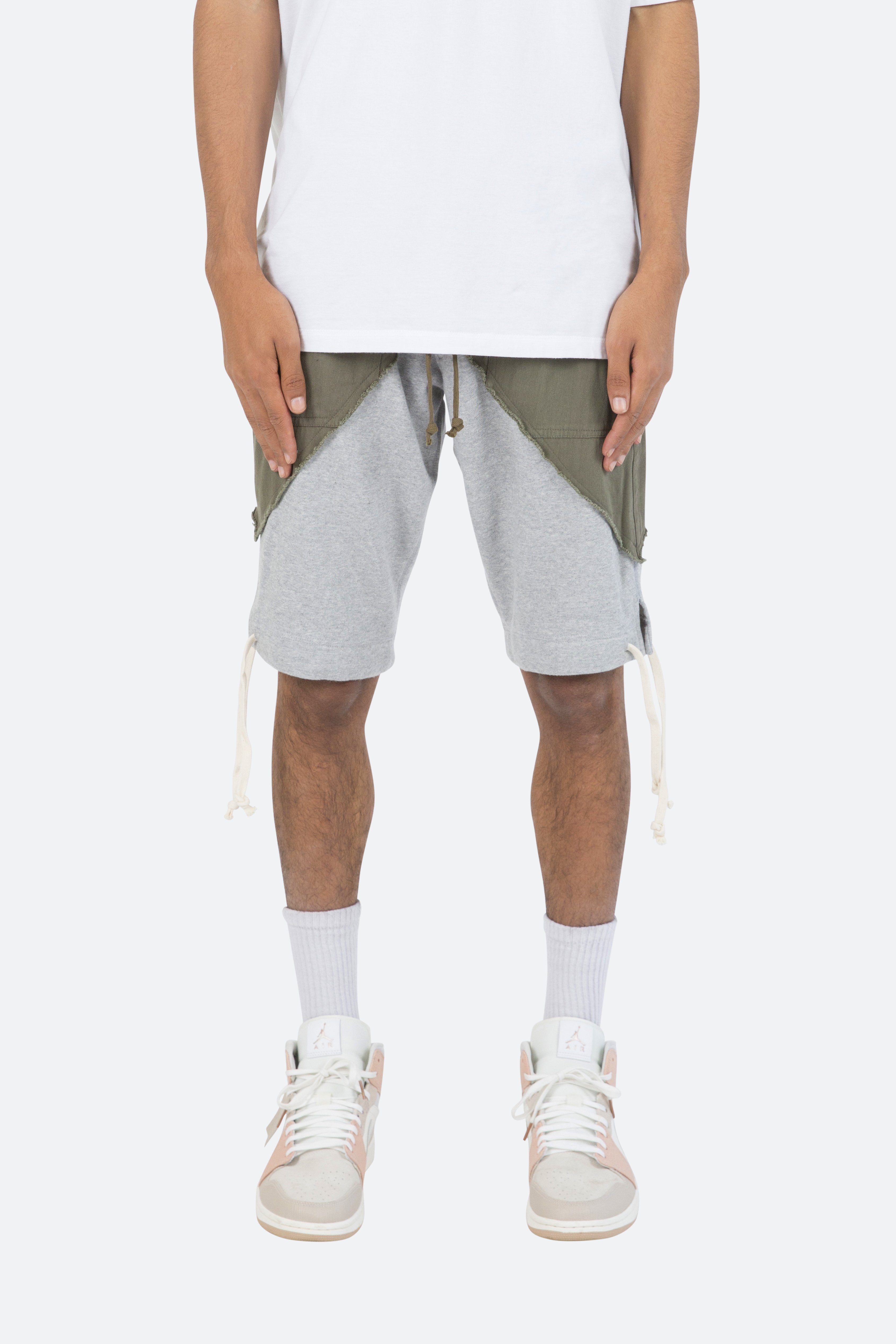 Paneled Sweatshorts - Olive/Grey