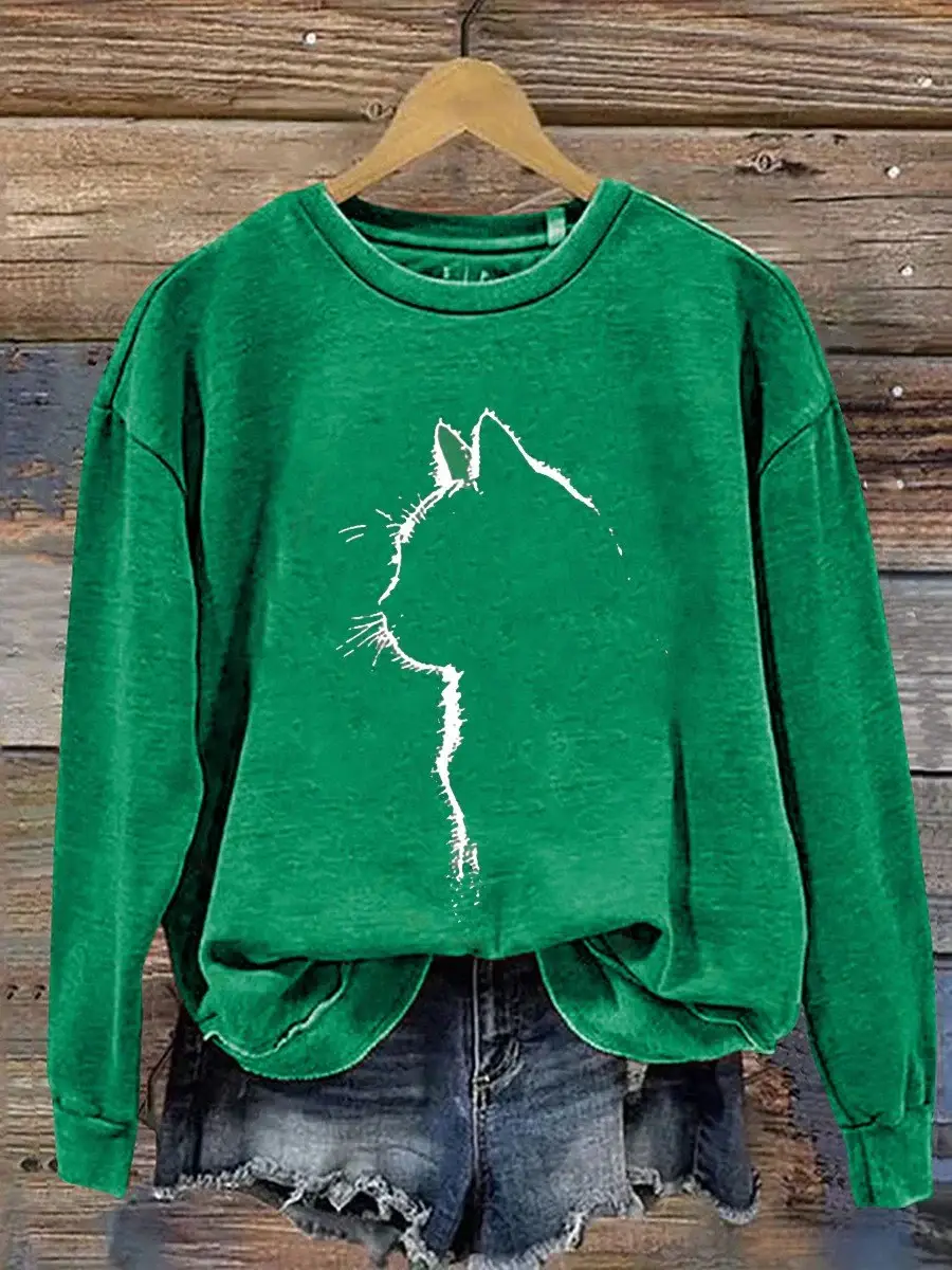 Cat Art Print   Casual  Sweatshirt