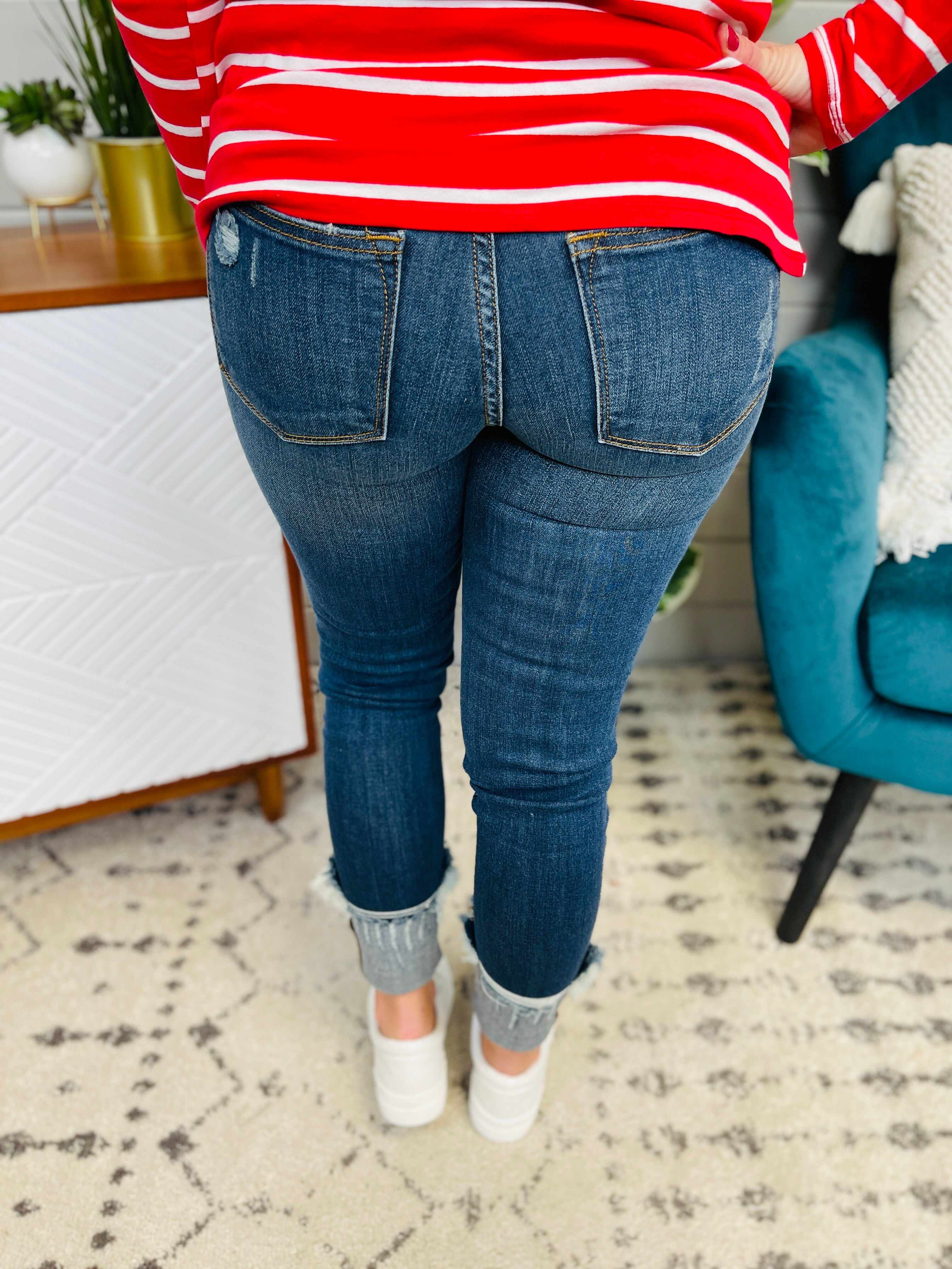 Dark Wash Mega Stretchy Cuffed Skinny Jeans