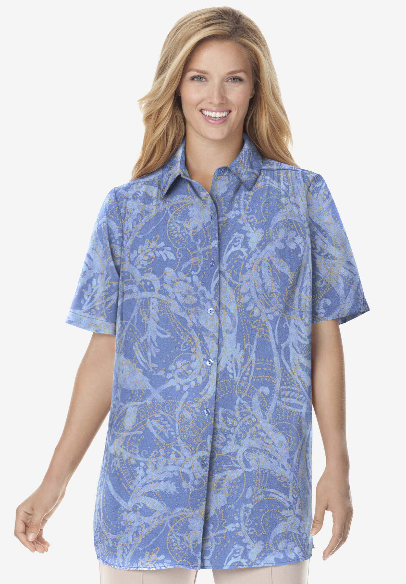 Short-Sleeve Peachskin Button-Front Shirt