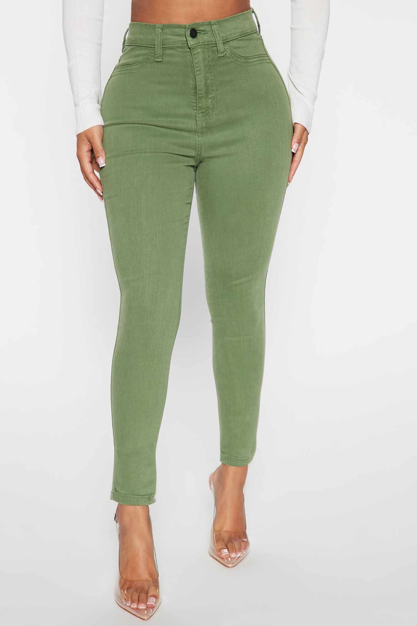 Petite Classic High Waist Skinny Jeans - Olive