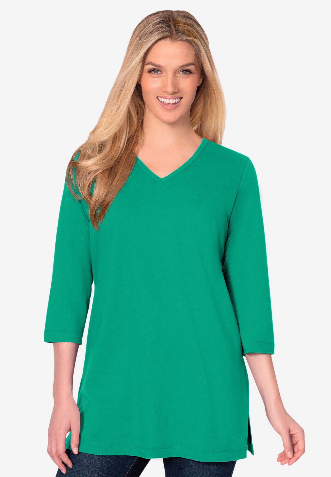 Perfect Three-Quarter Sleeve V-Neck Tunic