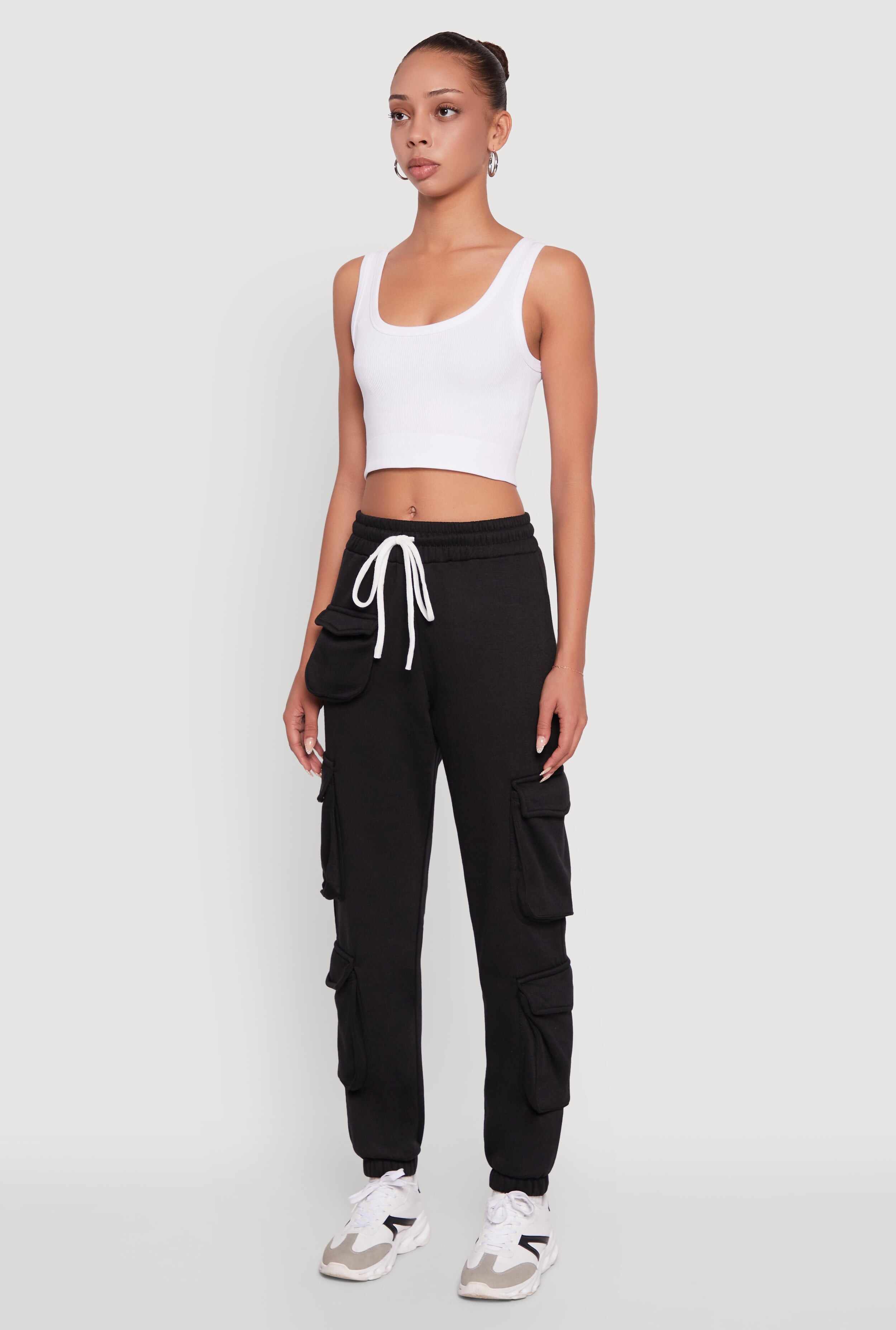 Fleece Drawstring Waist Cargo Joggers