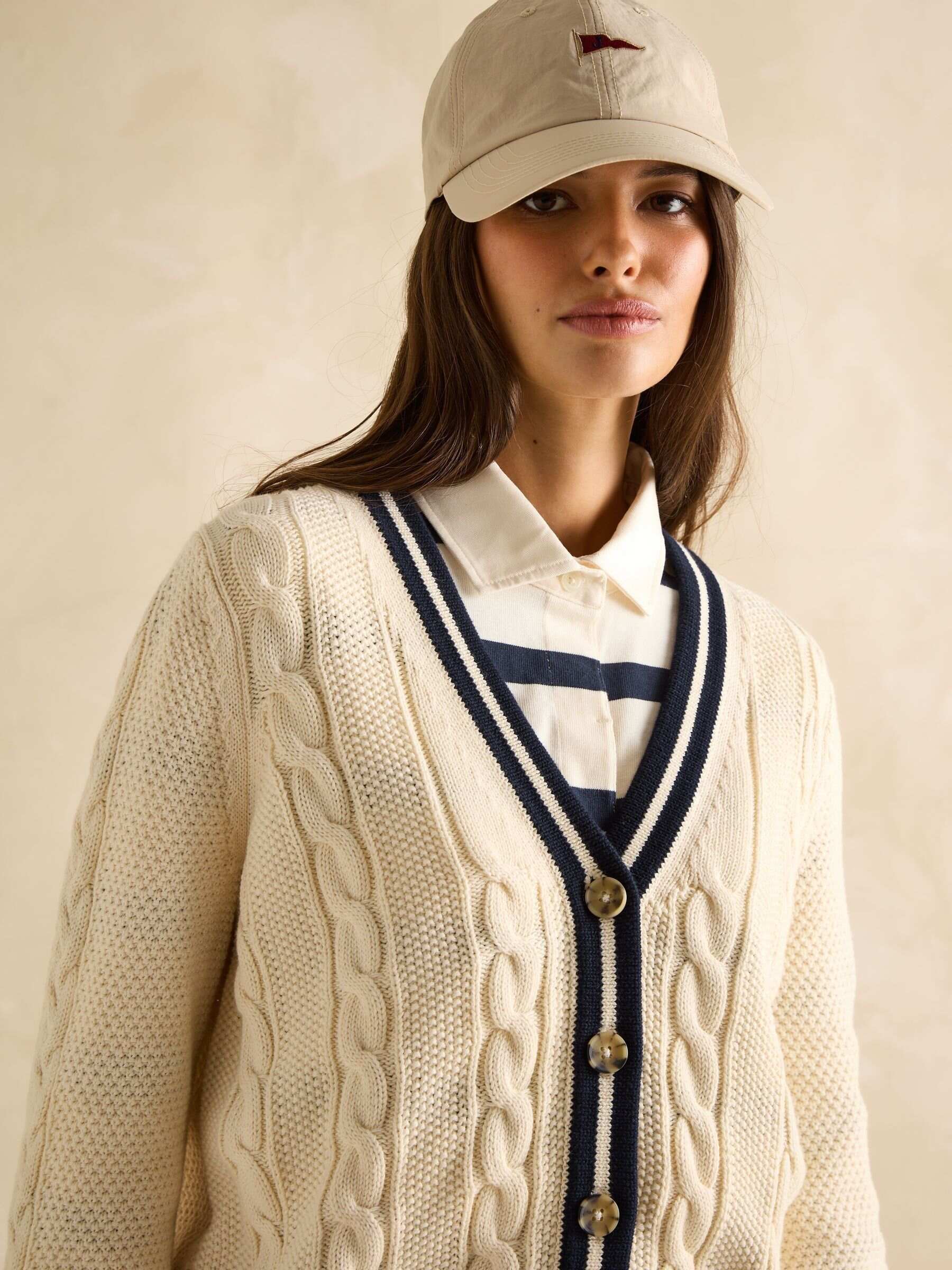 Centre Court Cream Cotton Cable Knit Cardigan