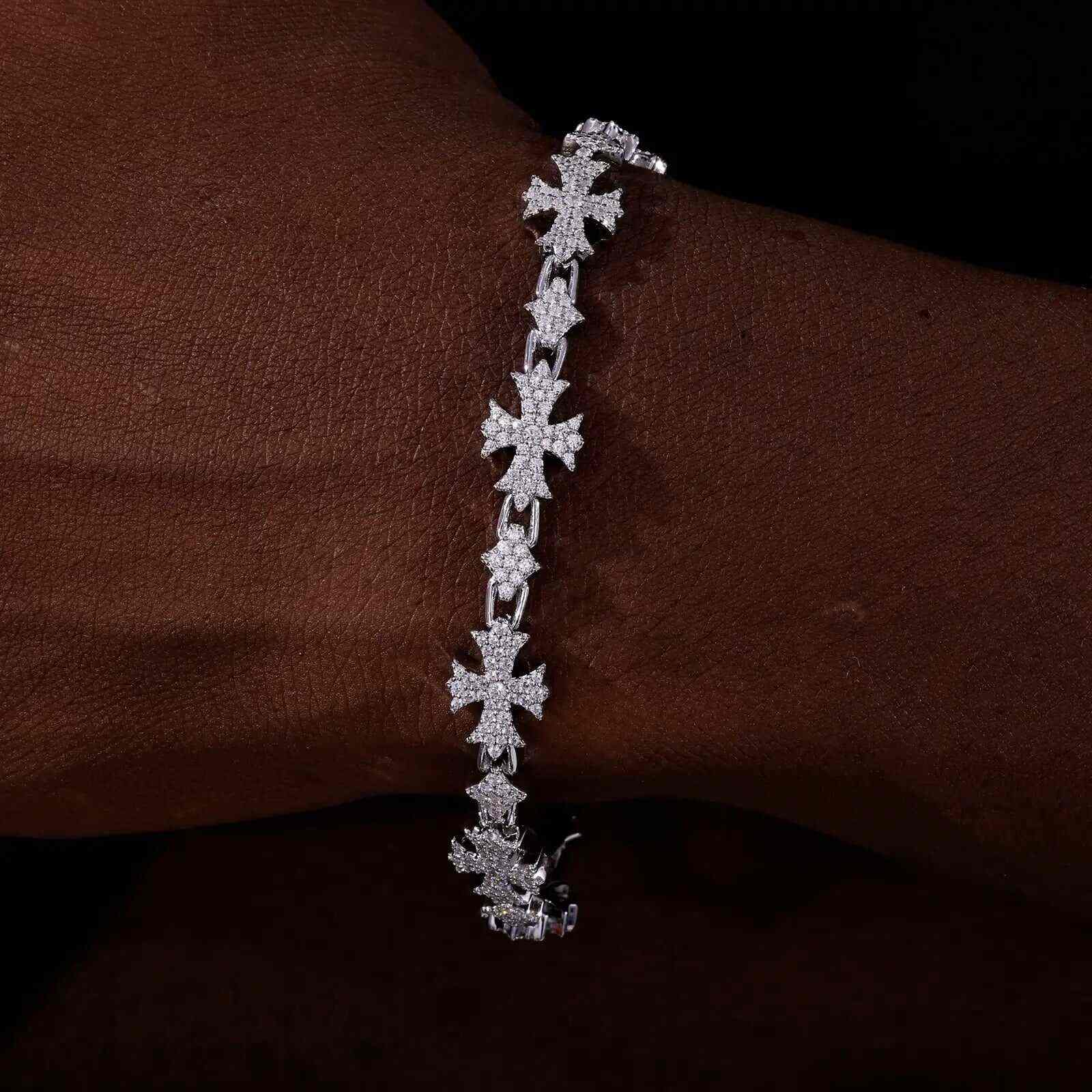 TestTest 10mm S925 Moissanite Chrome Heart Cross Star Link Bracelet