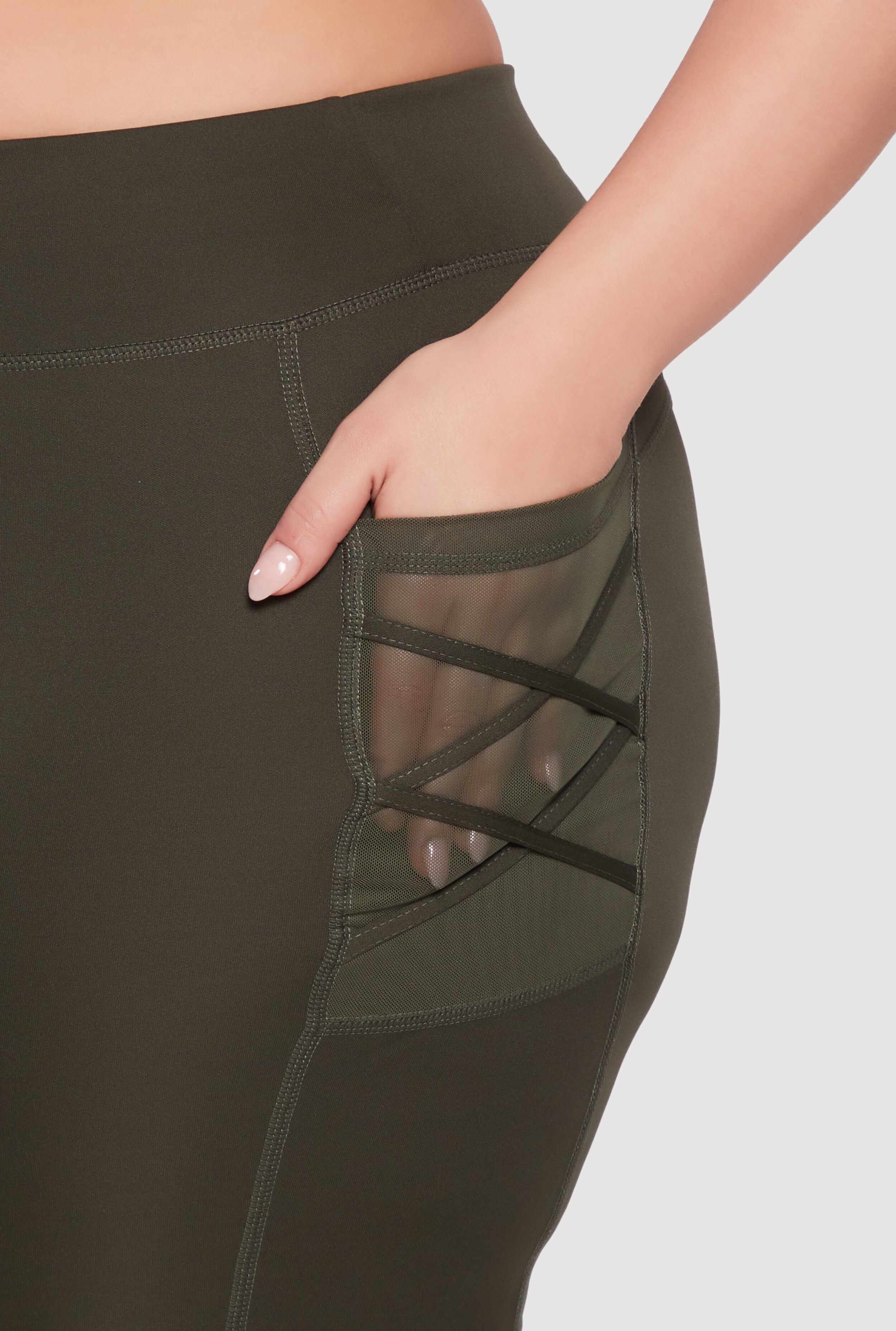 Plus Size Caged Mesh Cell Phone Pocket Biker Shorts