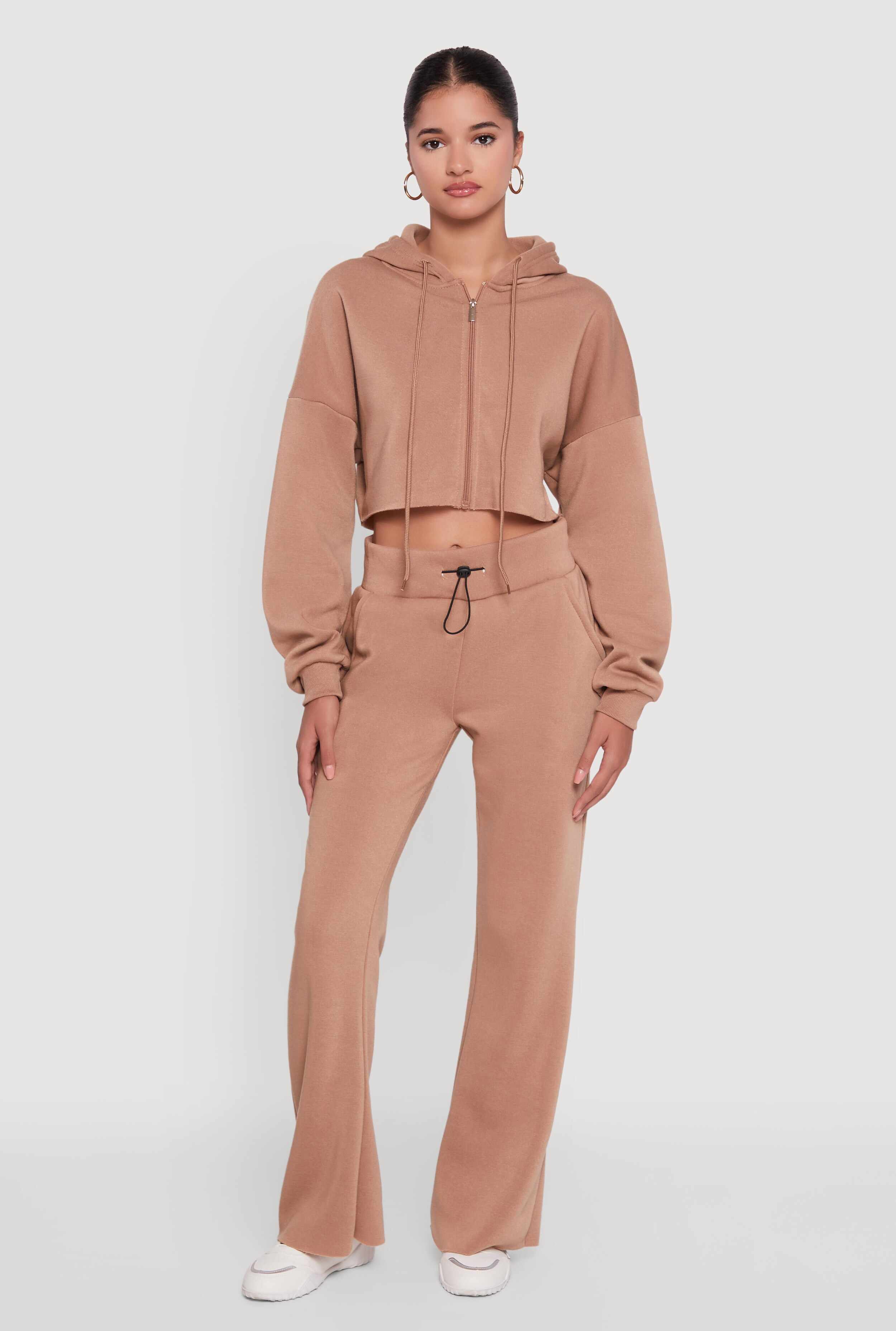 Long Sleeve Zip Front Cropped Hoodie