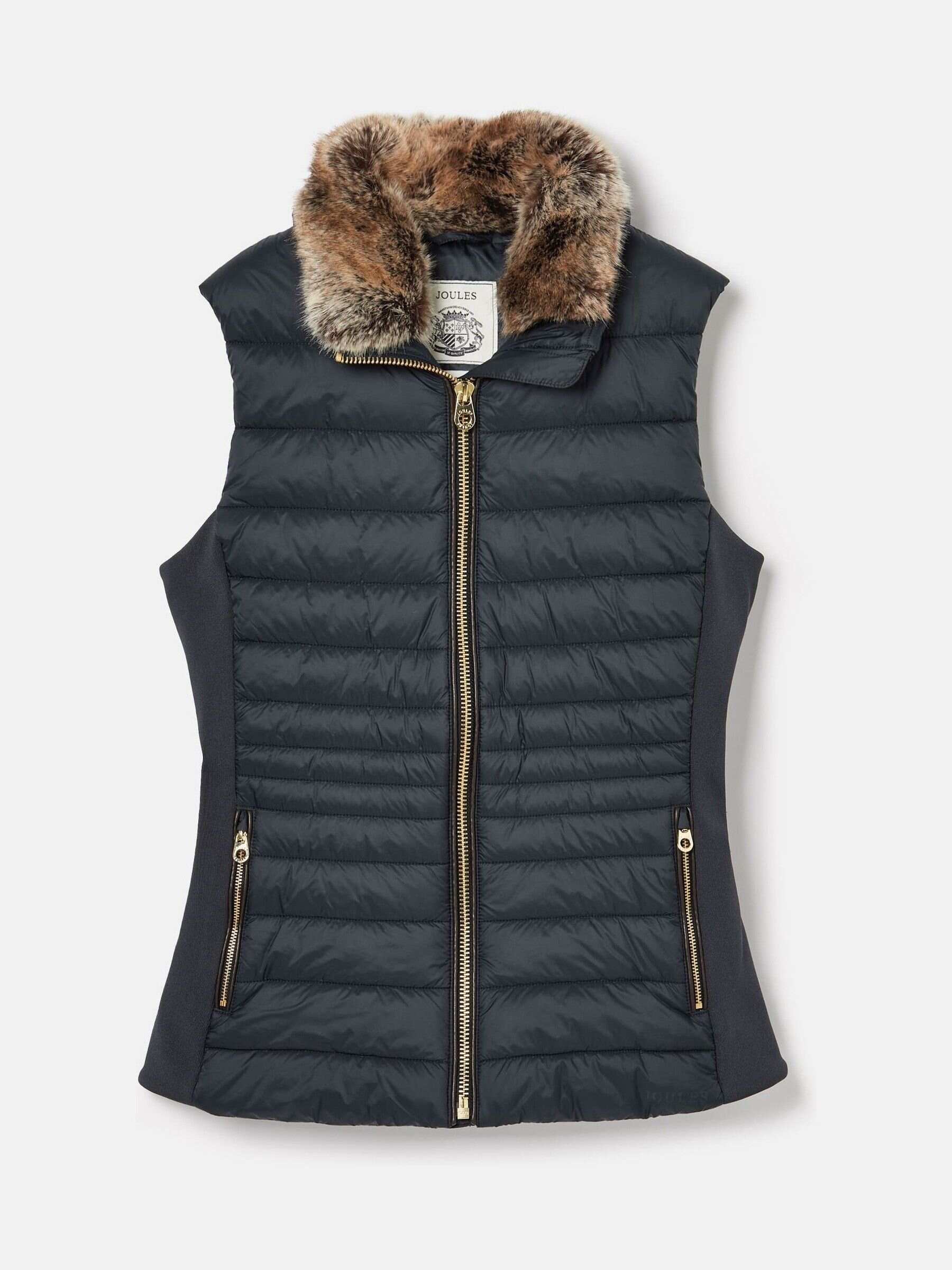 Beckley Navy Padded Showerproof Gilet With Detachable Faux Fur Collar